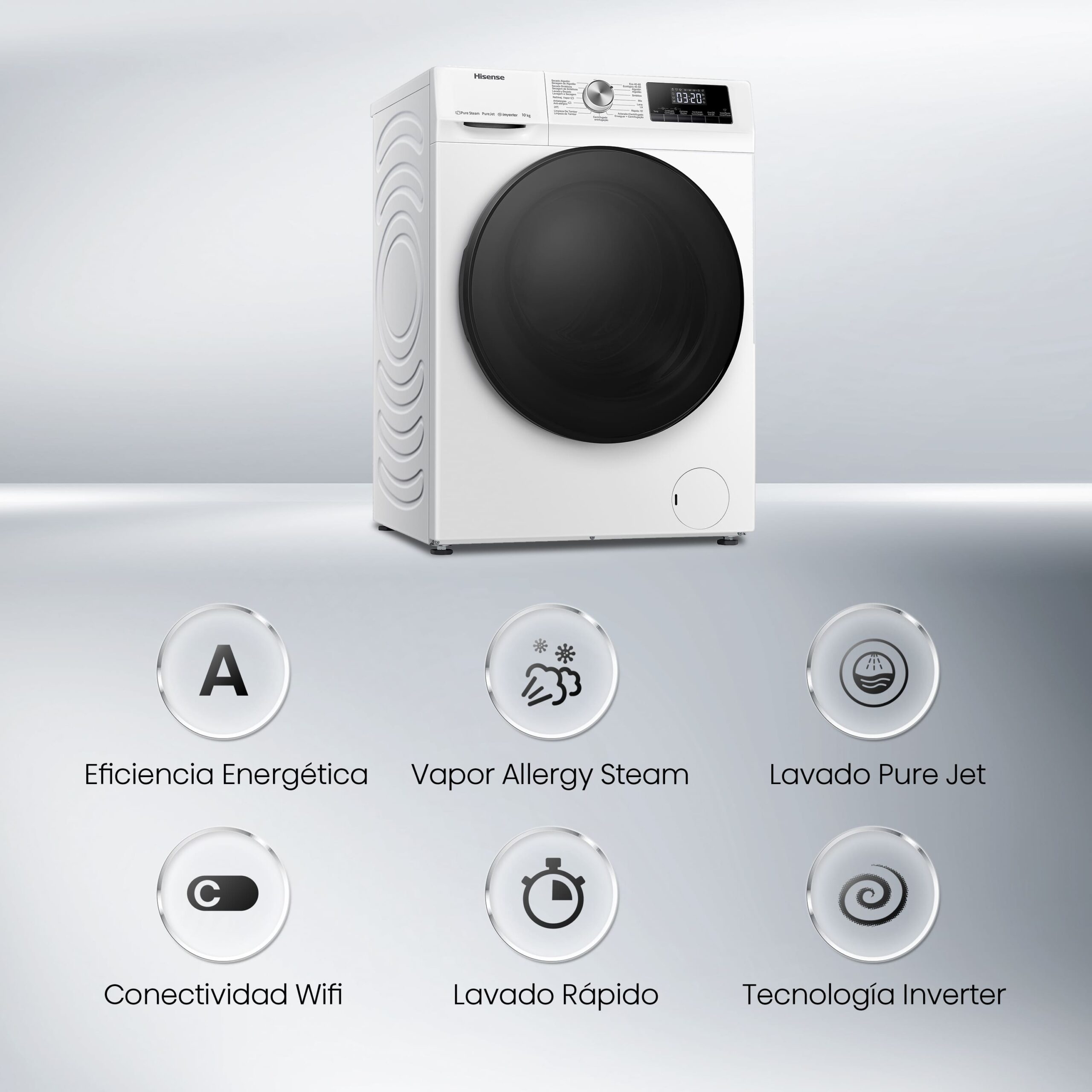 Hisense - WFQA1014EVJMW – Lavadora, Clase A, 10 Kg, 1400 rpm, Blanco