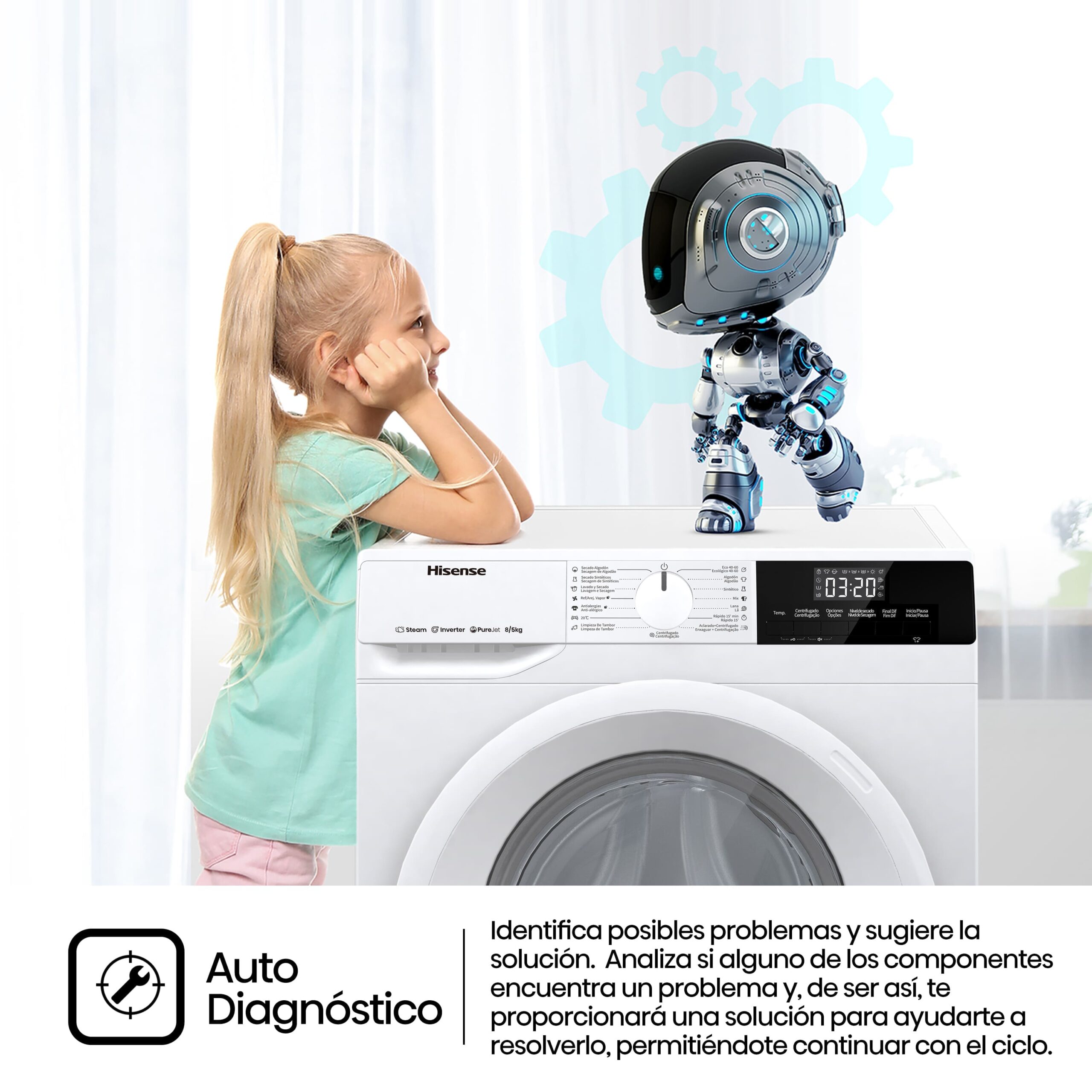 Hisense - WDQE8014EVJM – Lavasecadora, Clase A, 8 kg/5 kg, 1400 rpm, Blanco