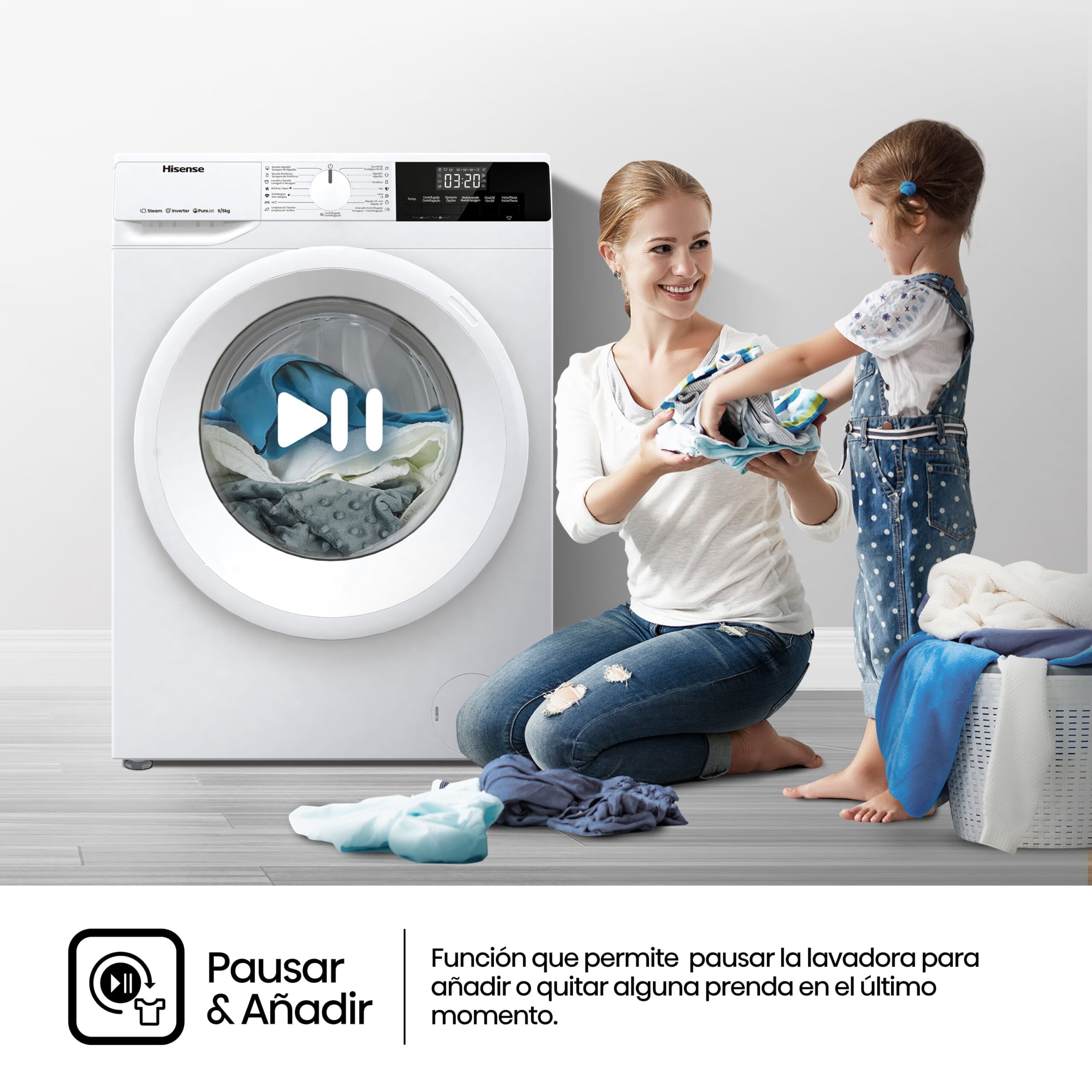 Hisense - WDQE8014EVJM – Lavasecadora, Clase A, 8 kg/5 kg, 1400 rpm, Blanco