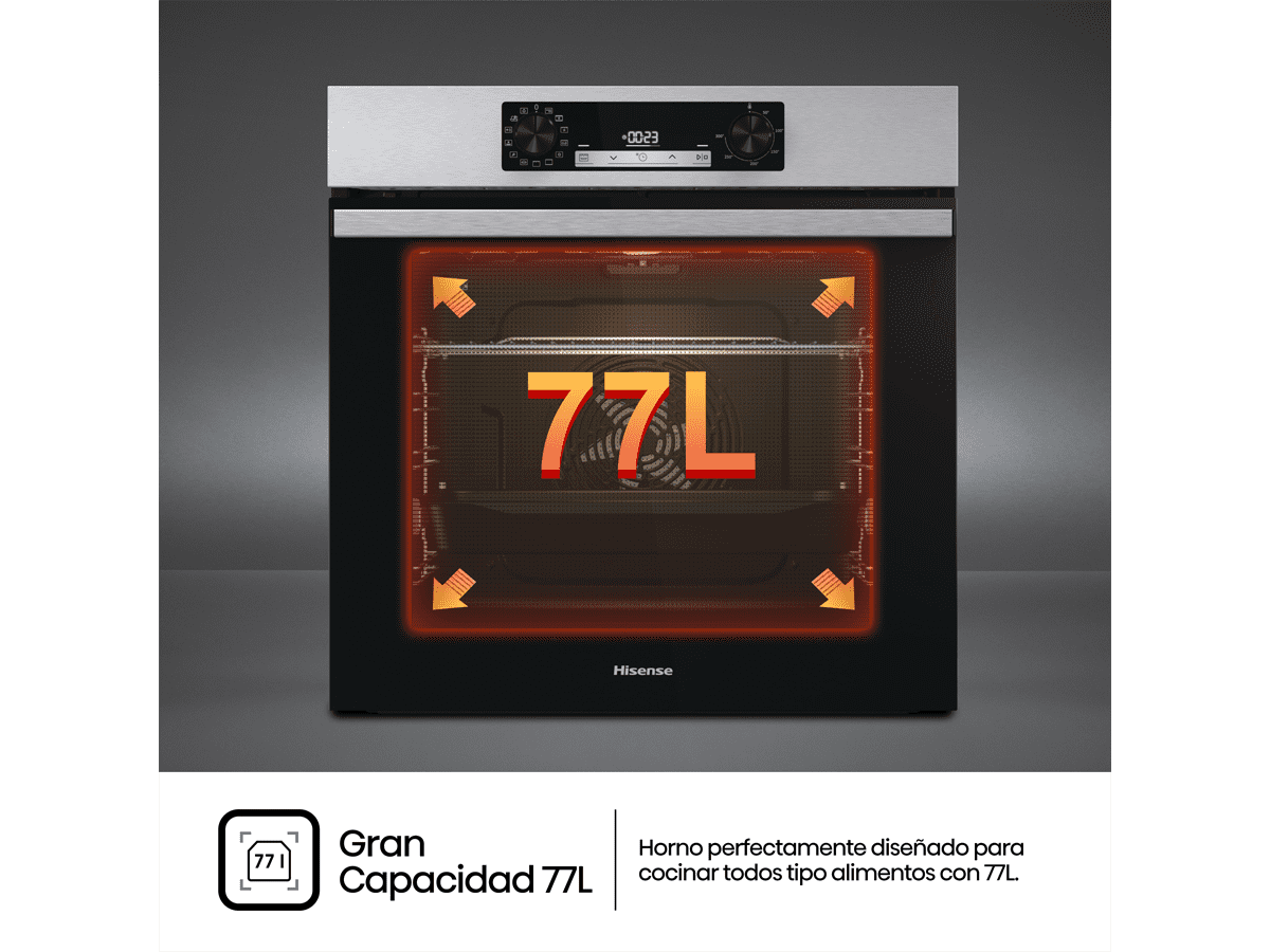 Hisense - BI64213E14PX – Horno Pirolítico, Clase A+, 77L, Inox