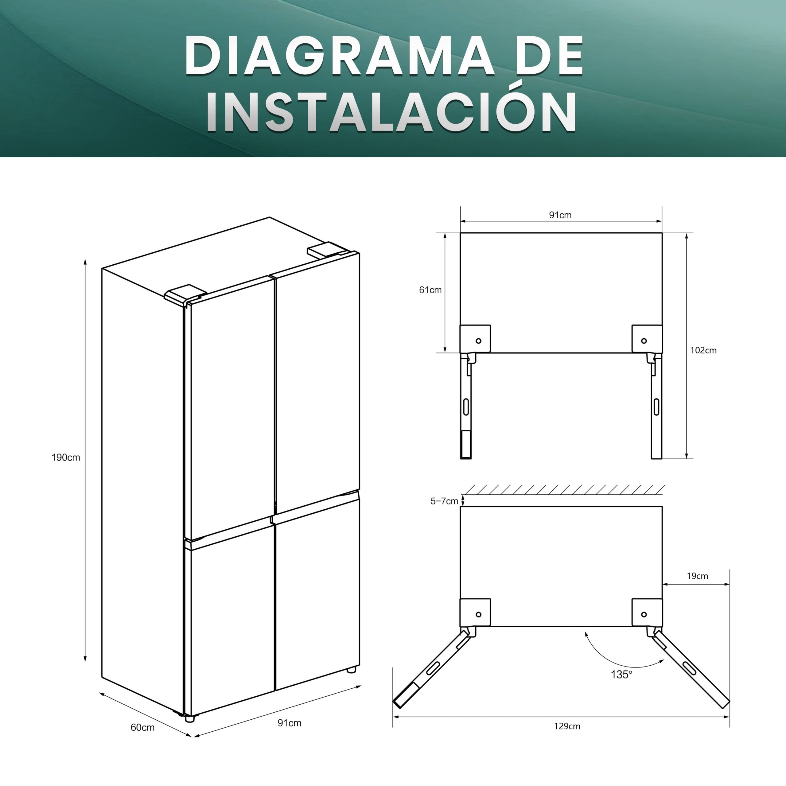 Hisense - RQ5P605NSVE – Frigorífico Americano 4 Puertas  Kitchen Fit, Clase E, Capacidad 591L, Color Cristal Inox