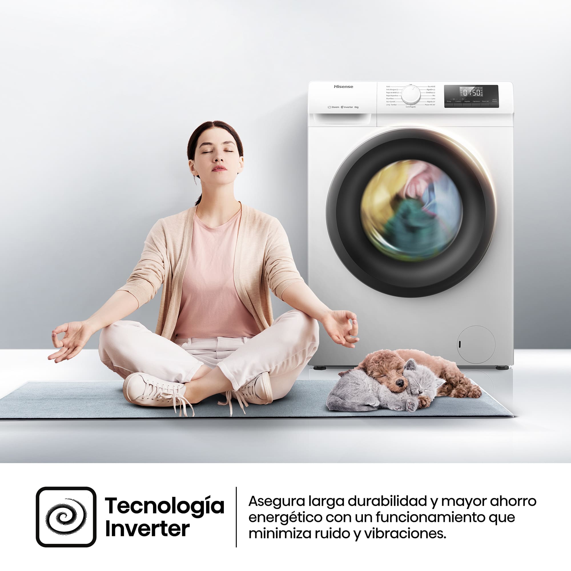 Hisense - WF1Q8041BW1 – Lavadora De Libre Instalación, Clase A, Capacidad 8 Kg , 1400 rpm, Color Blanco
