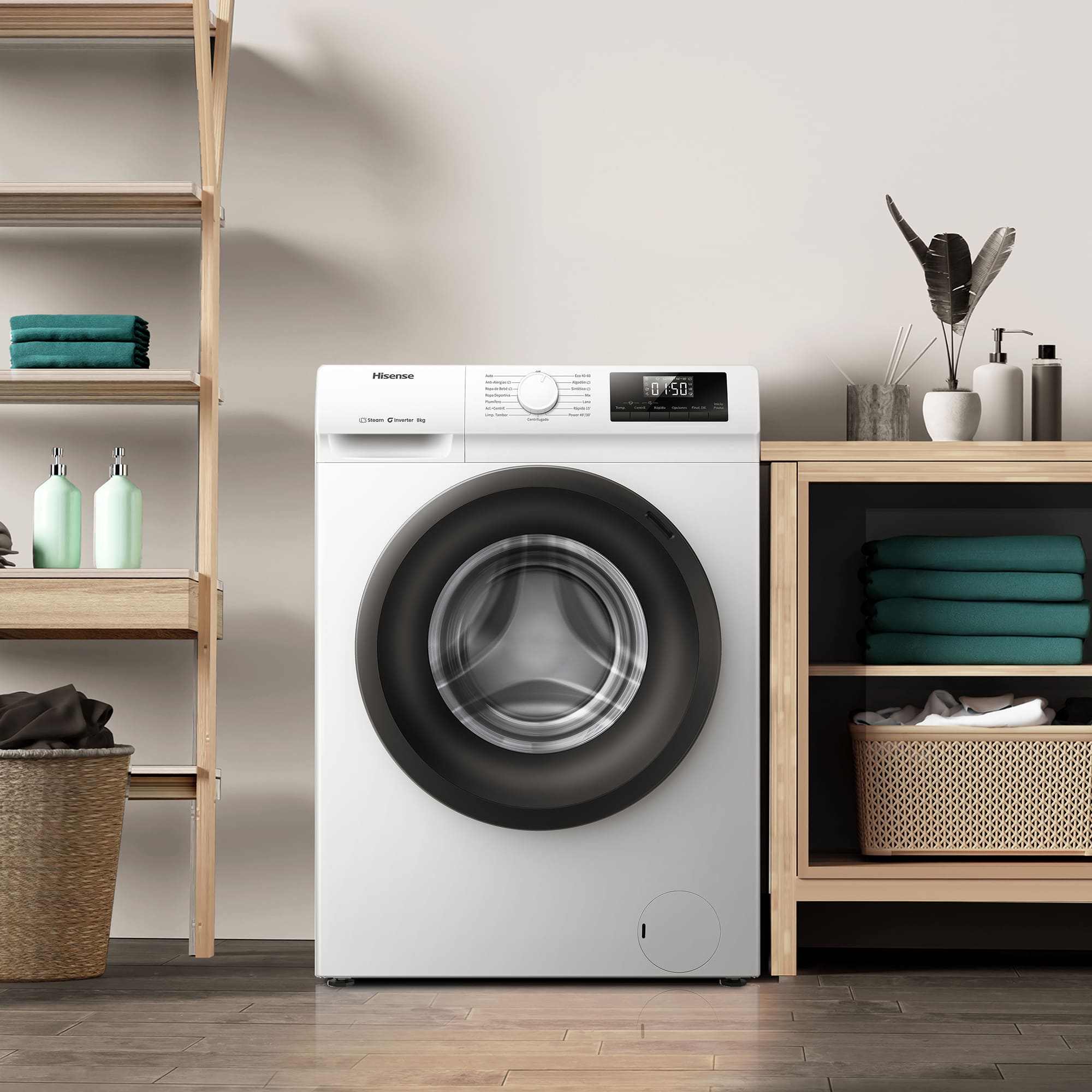 Hisense - WF1Q8041BW1 – Lavadora De Libre Instalación, Clase A, Capacidad 8 Kg , 1400 rpm, Color Blanco