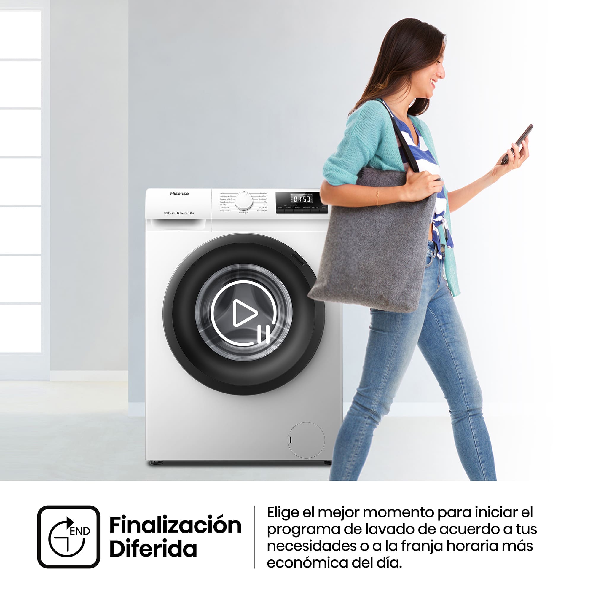 Hisense - WF1Q8041BW1 – Lavadora De Libre Instalación, Clase A, Capacidad 8 Kg , 1400 rpm, Color Blanco