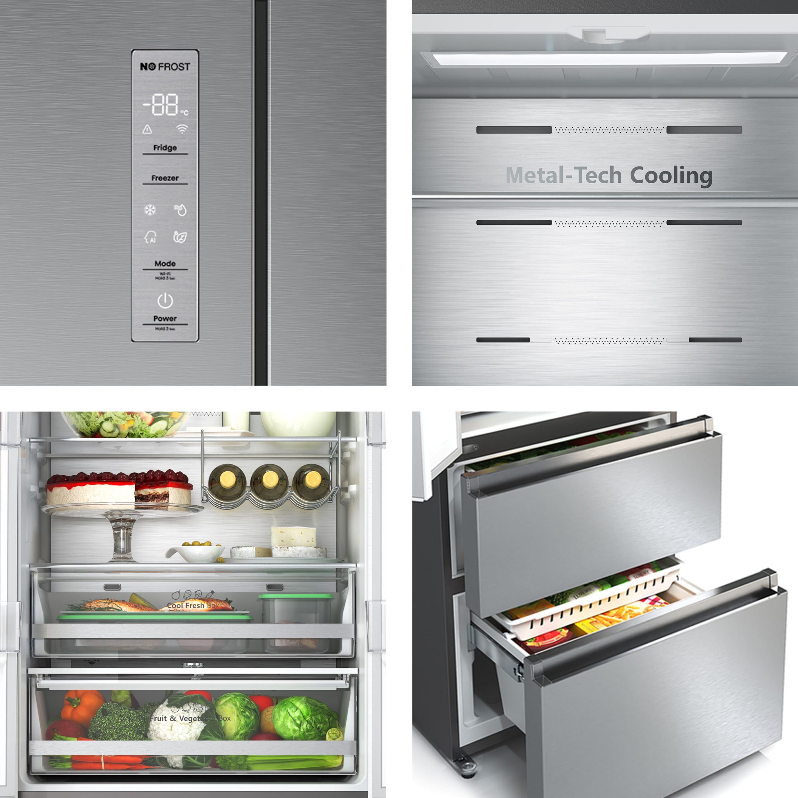 Hisense - RF632N4AIC1 – Frigorífico Combi Cajón Frances, Clase C , Capacidad 485L, Color Inox