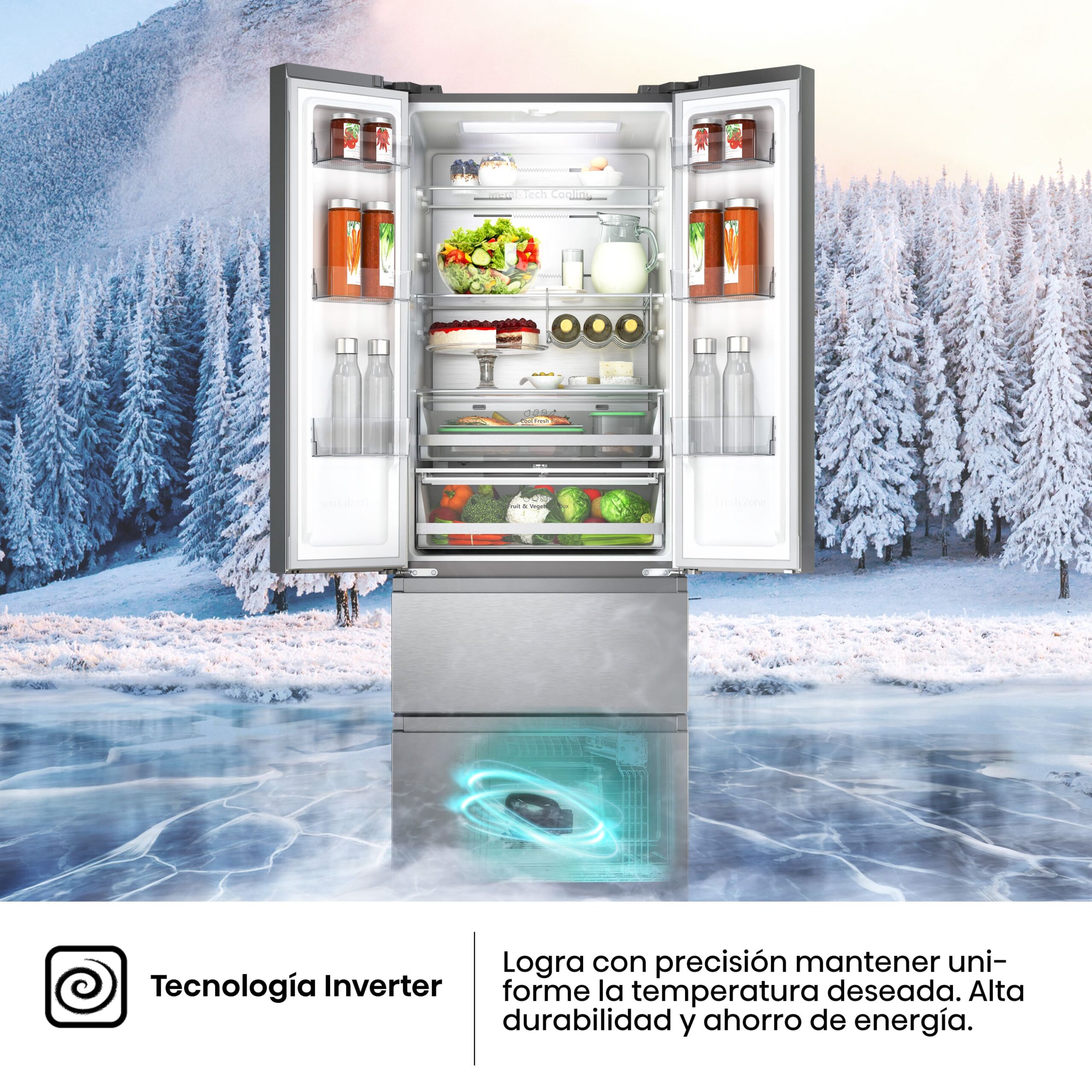 Hisense - RF632N4AIC1 – Frigorífico Combi Cajón Frances, Clase C , Capacidad 485L, Color Inox