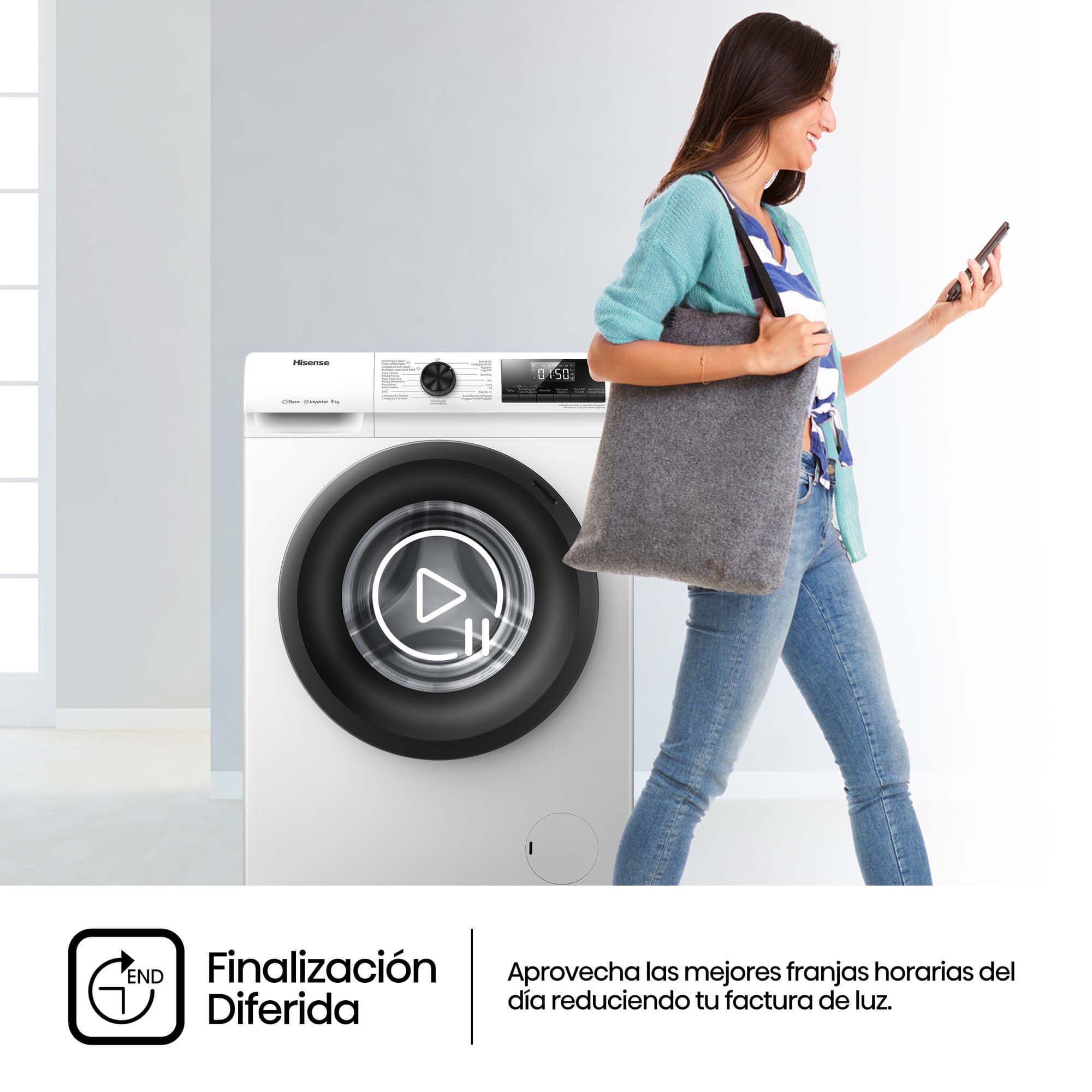 Hisense - WFQP8014EVM – Lavadora, Clase A, 8 Kg, 1400 rpm, Blanco