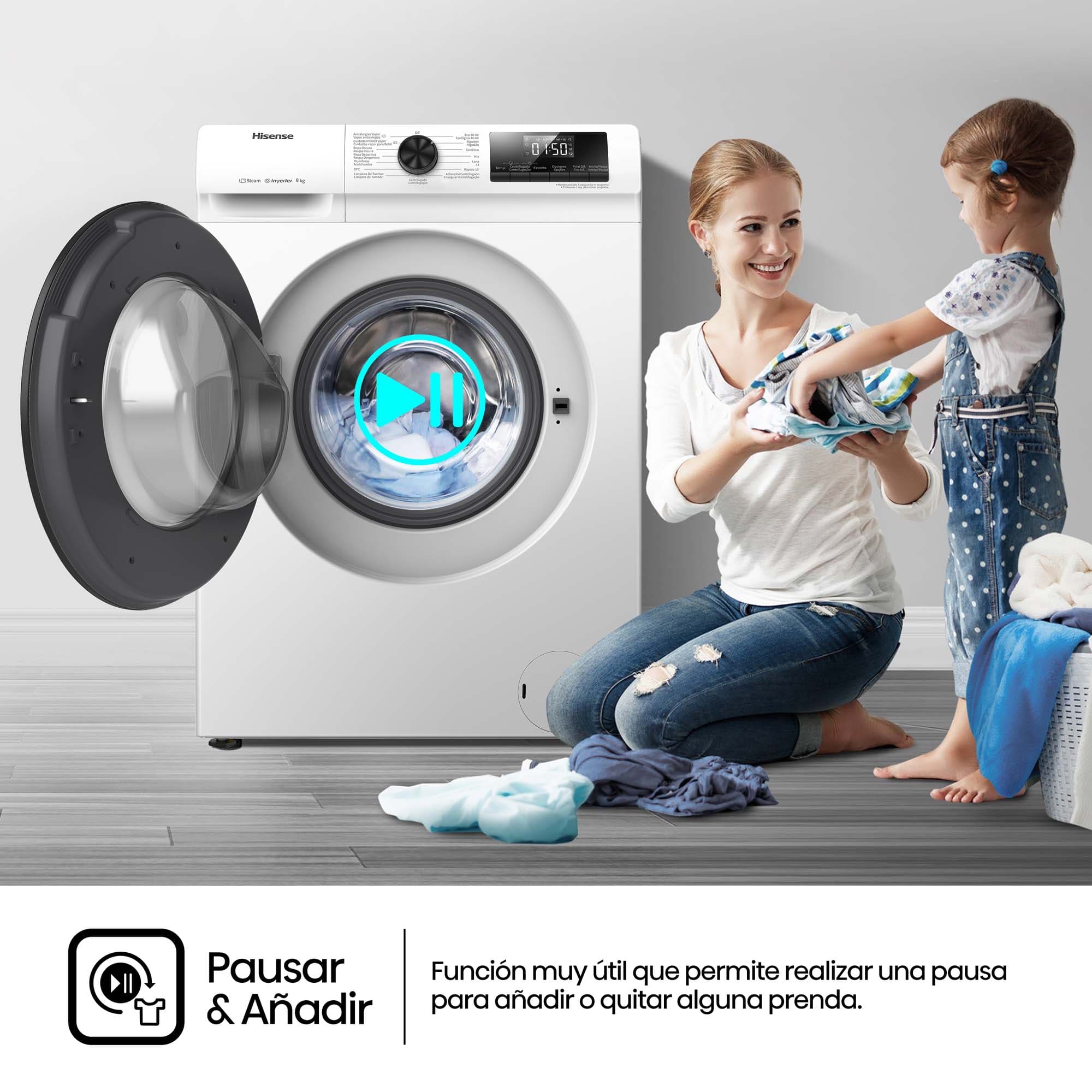 Hisense - WFQP8014EVM – Lavadora, Clase A, 8 Kg, 1400 rpm, Blanco