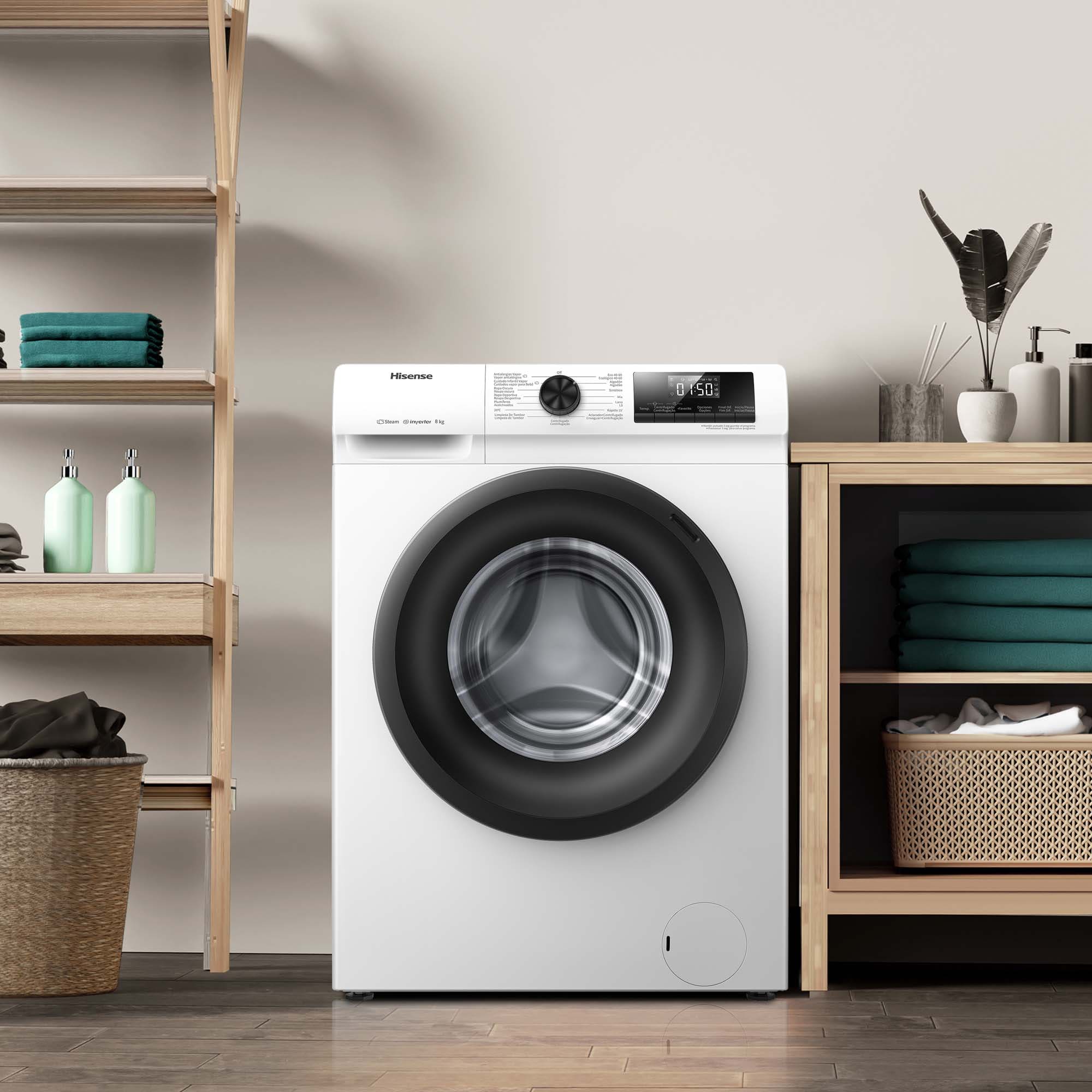 Hisense - WFQP8014EVM – Lavadora, Clase A, 8 Kg, 1400 rpm, Blanco
