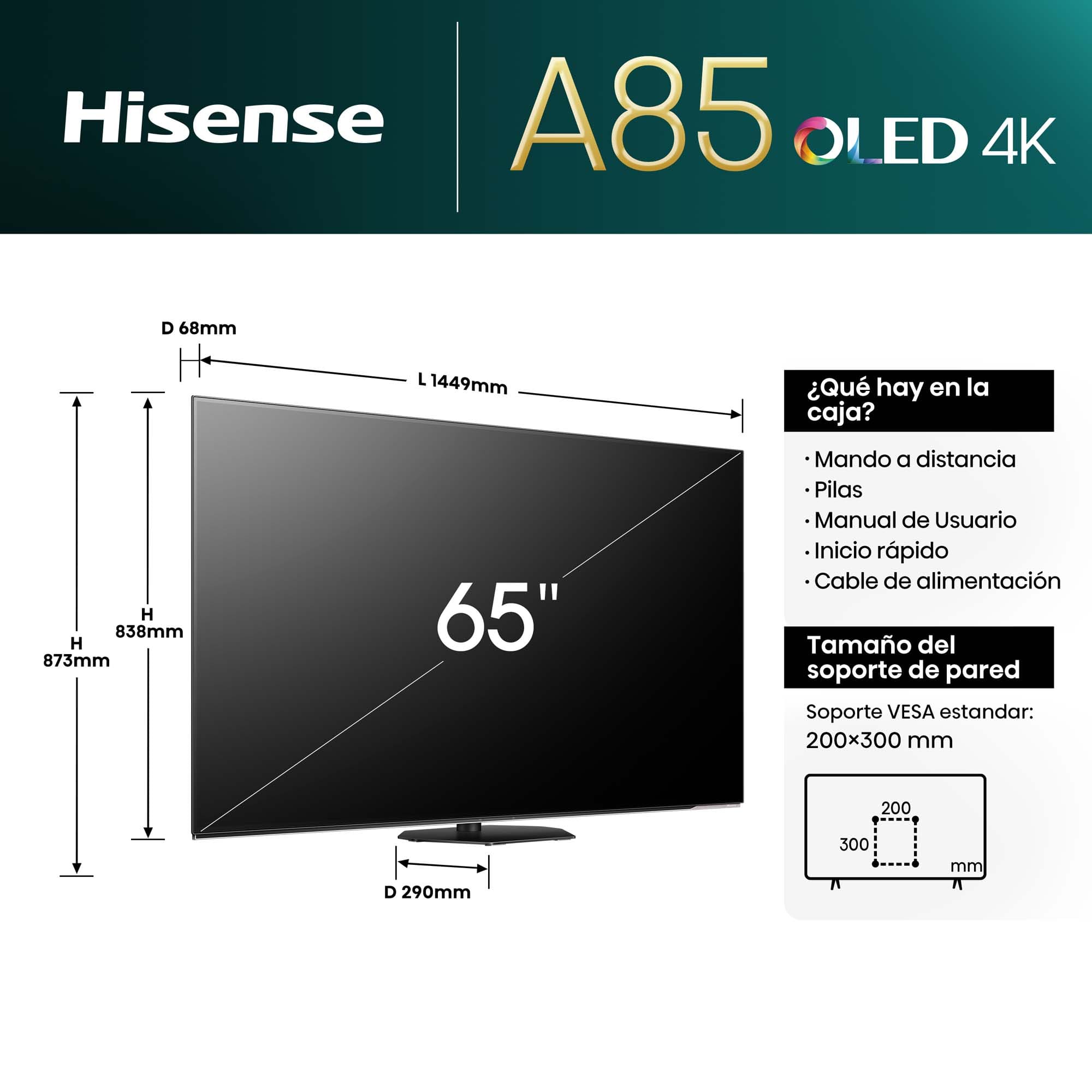 Hisense - Serie A85N OLED TV, Negros infinitos, 120 Hz, Solución HDR total
