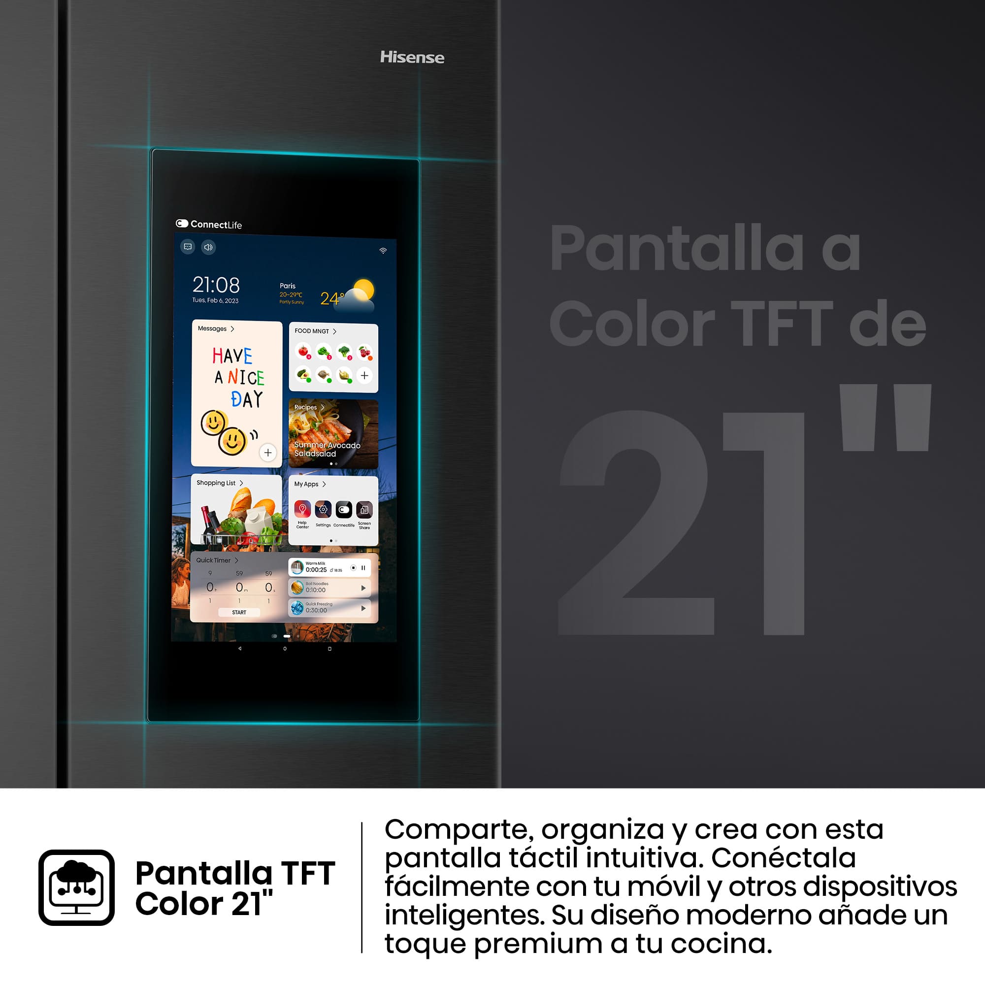 Hisense - RS9P628GPFE – Americano Side By Side De Libre Instalación, Clase E, Capacidad 614L, Color Negro