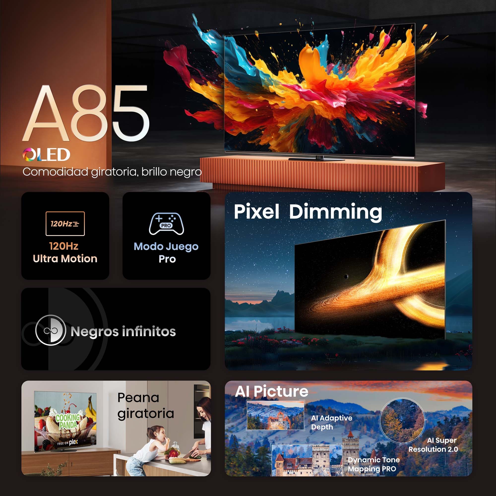 Hisense - Serie A85N OLED TV, Negros infinitos, 120 Hz, Solución HDR total
