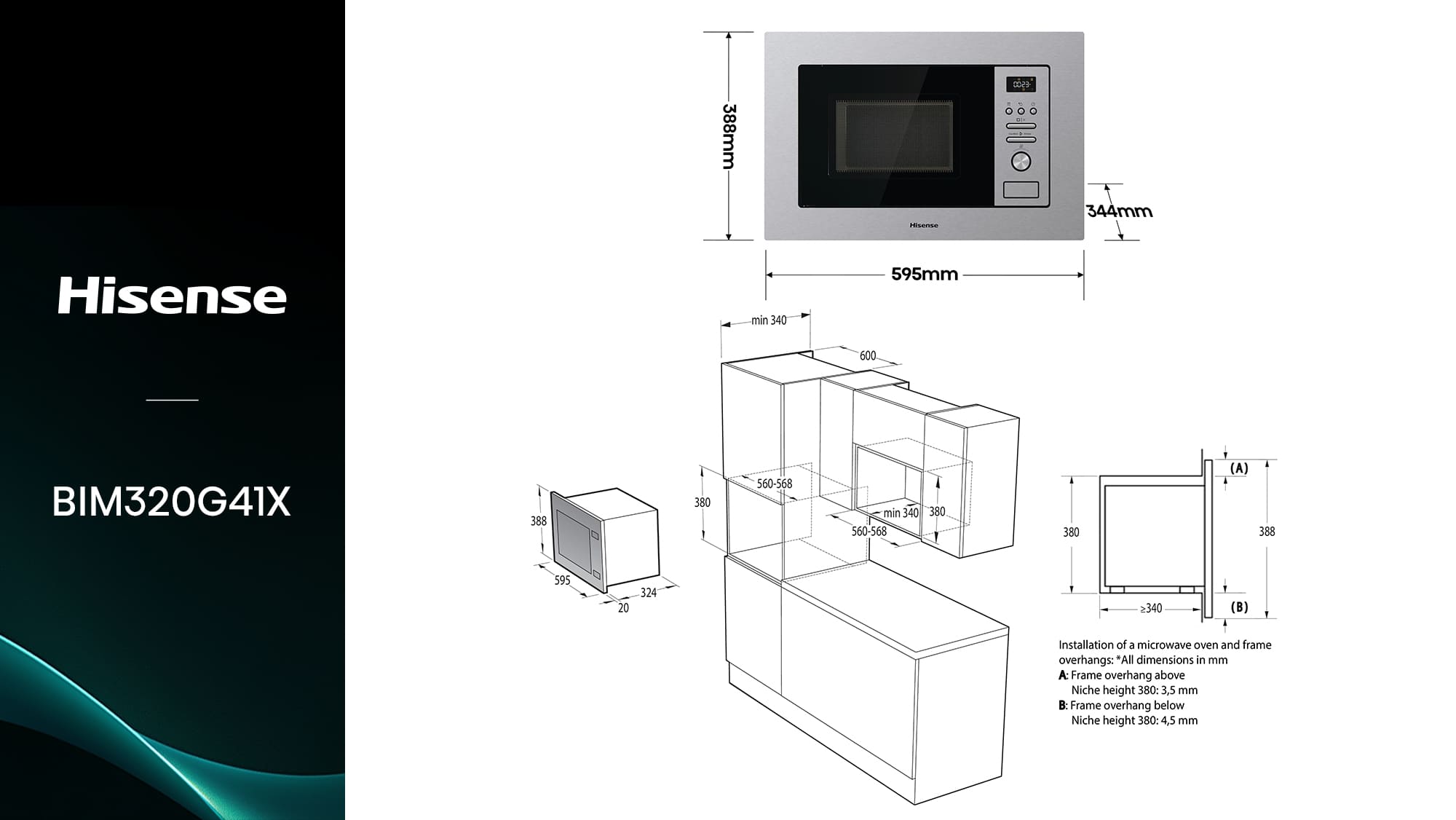 Imagen flixmedia de medidas de instalación del Microondas de Integración Hisense BIM320G41X