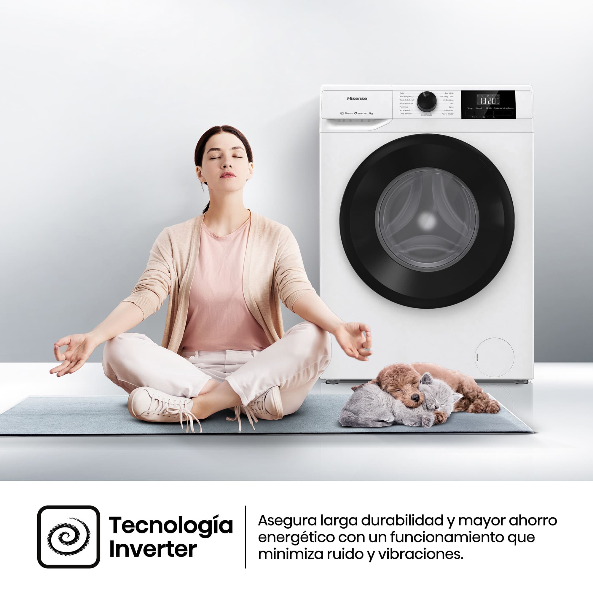 Hisense - WF1G7021BW – Lavadora De Libre Instalación, Clase B, Capacidad 7 Kg, 1200 rpm, Color Blanco