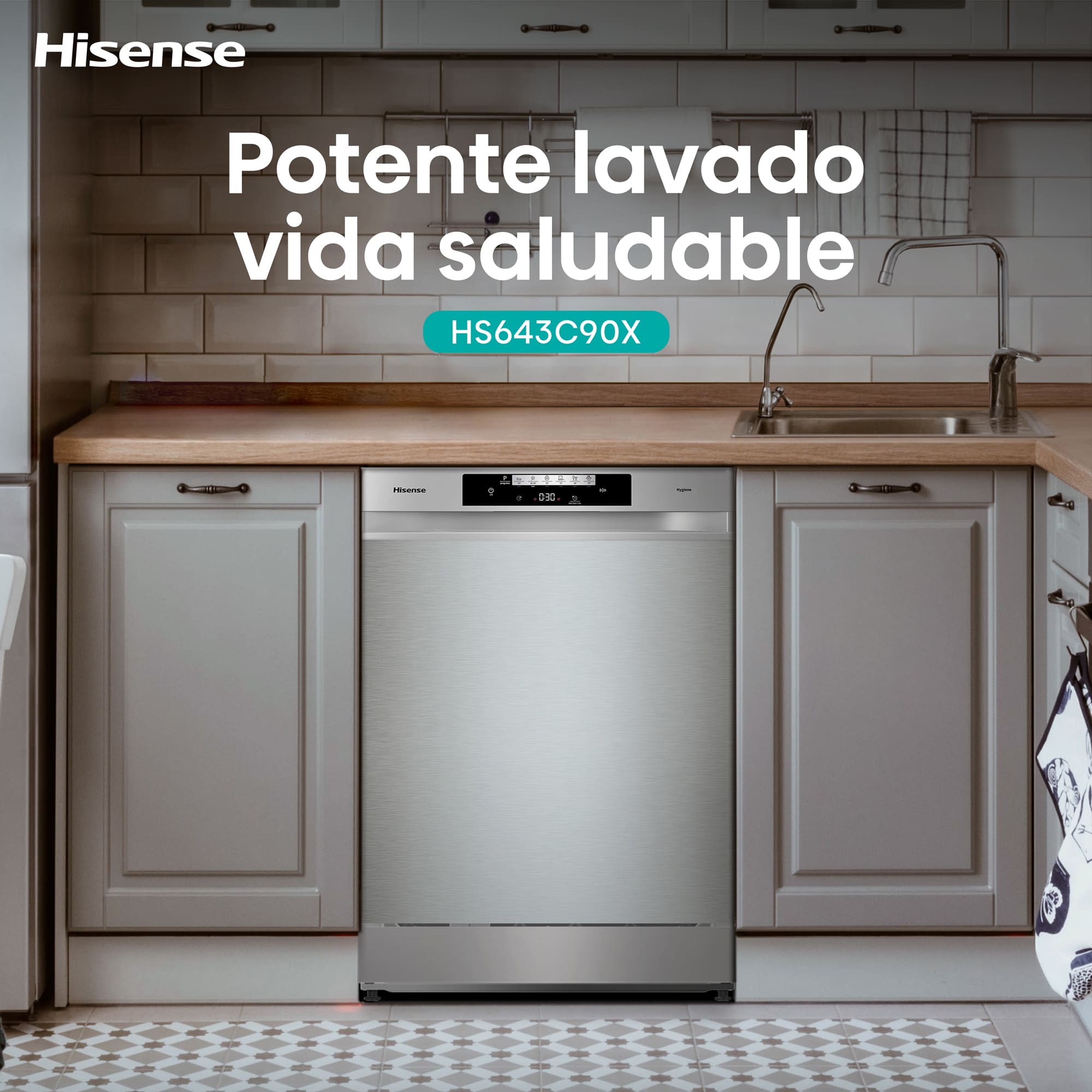 Hisense - HS643C90X – Lavavajillas 60Cm de Libre Instalación, Clase C, Capacidad 16 servicios, Color Inox