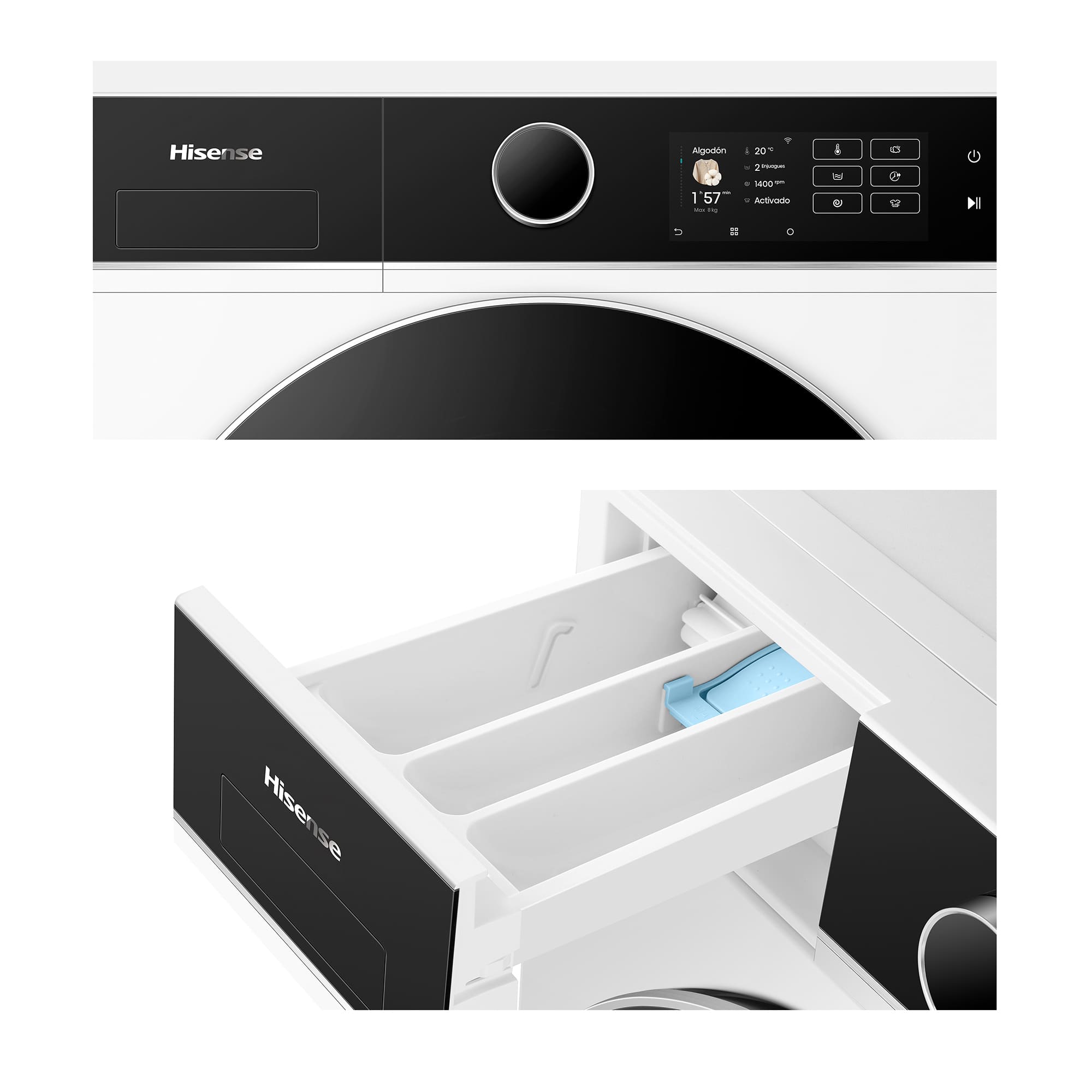 Hisense - WF5I8043BWF – Lavadora De Libre Instalación, A-30%  (ECO 40-60ºC), 8 kg , 1400 rpm, Blanco