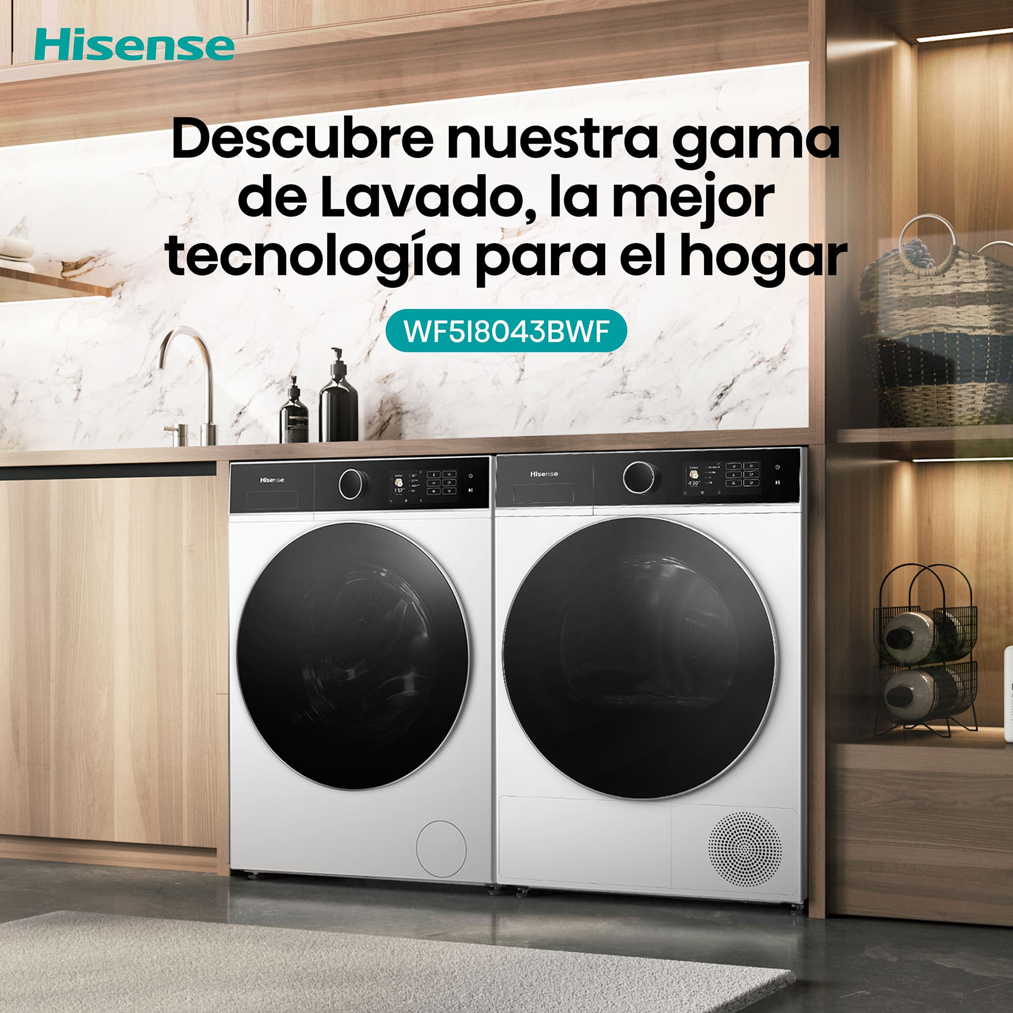 Hisense - WF5I8043BWF – Lavadora De Libre Instalación, A-30%  (ECO 40-60ºC), 8 kg , 1400 rpm, Blanco