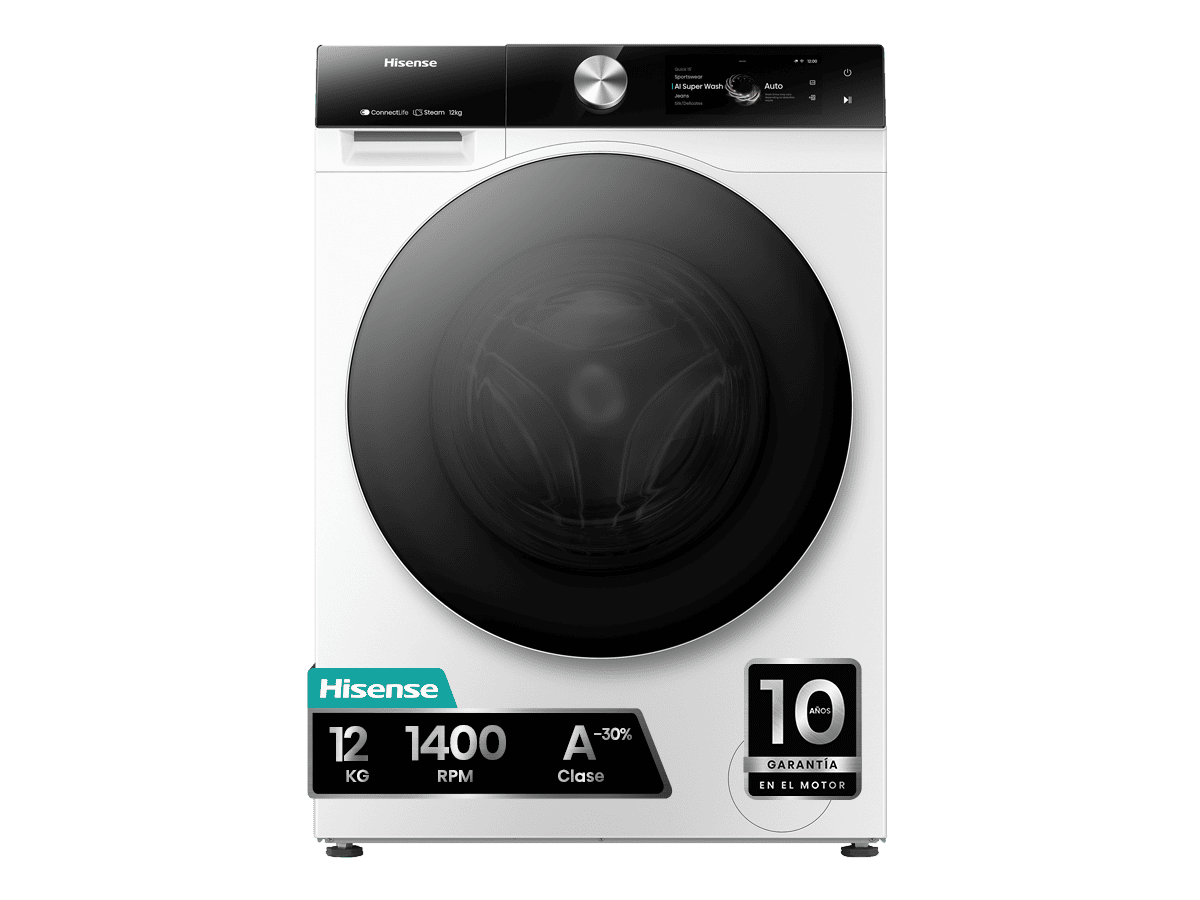 WF7S1247BW - Lavadora inteligente, Clase A, 12 Kg, 1400 rpm, Blanco