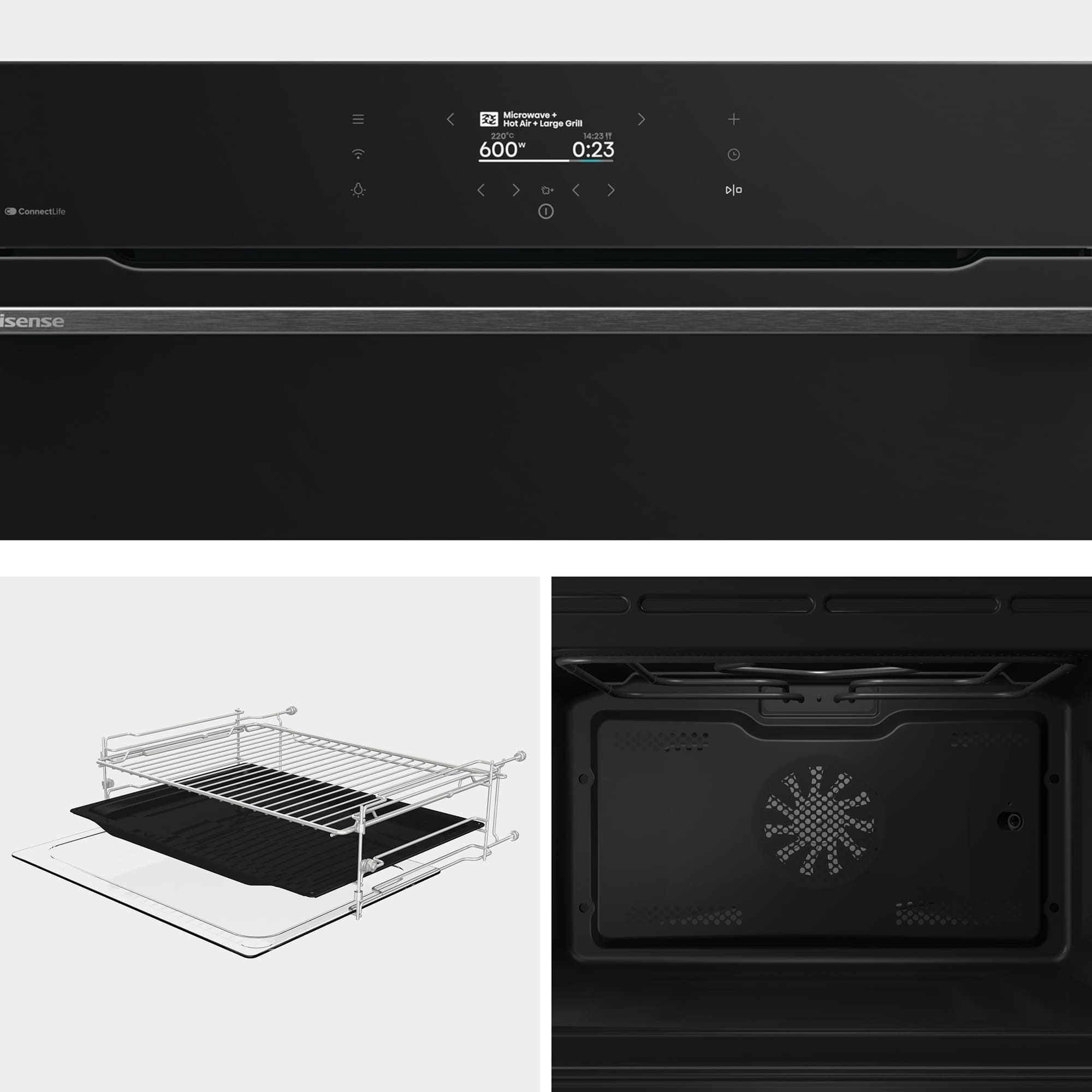Hisense - BIM406A8B – Horno Combi MWO Integrable, Capacidad 50L, Color Cristal Negro