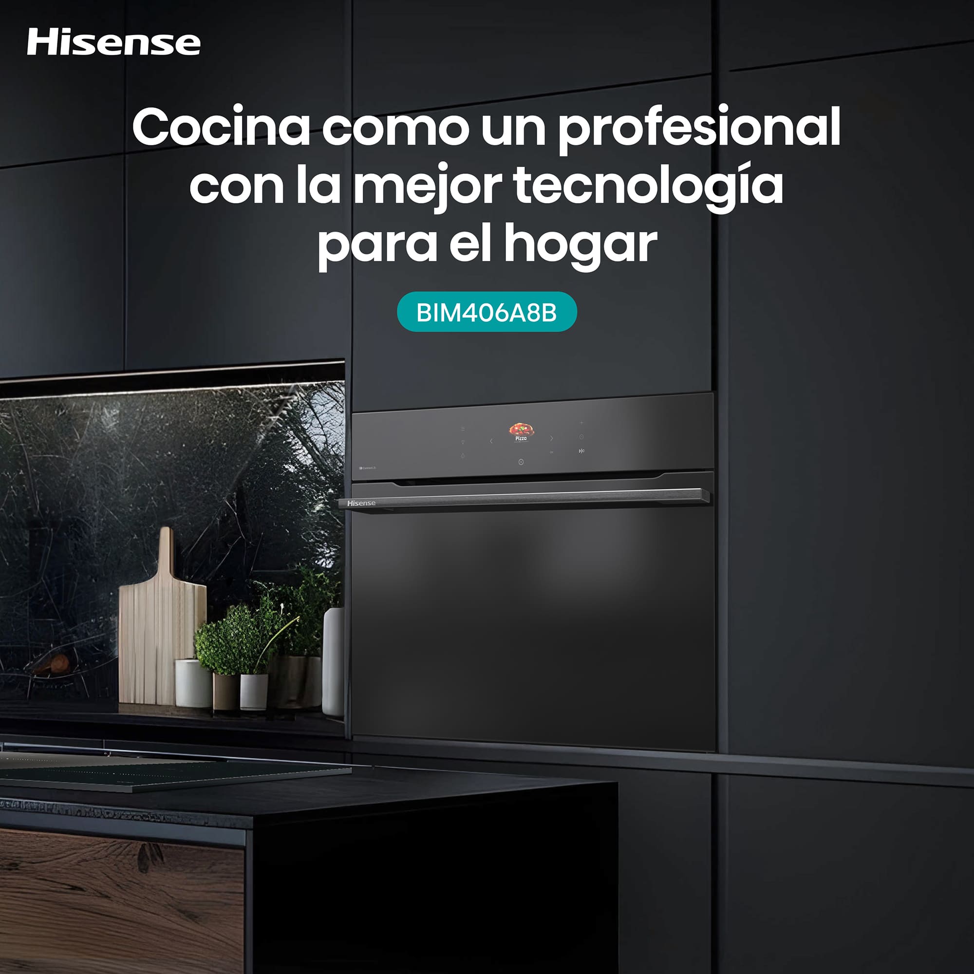 Hisense - BIM406A8B – Horno Combi MWO Integrable, Capacidad 50L, Color Cristal Negro