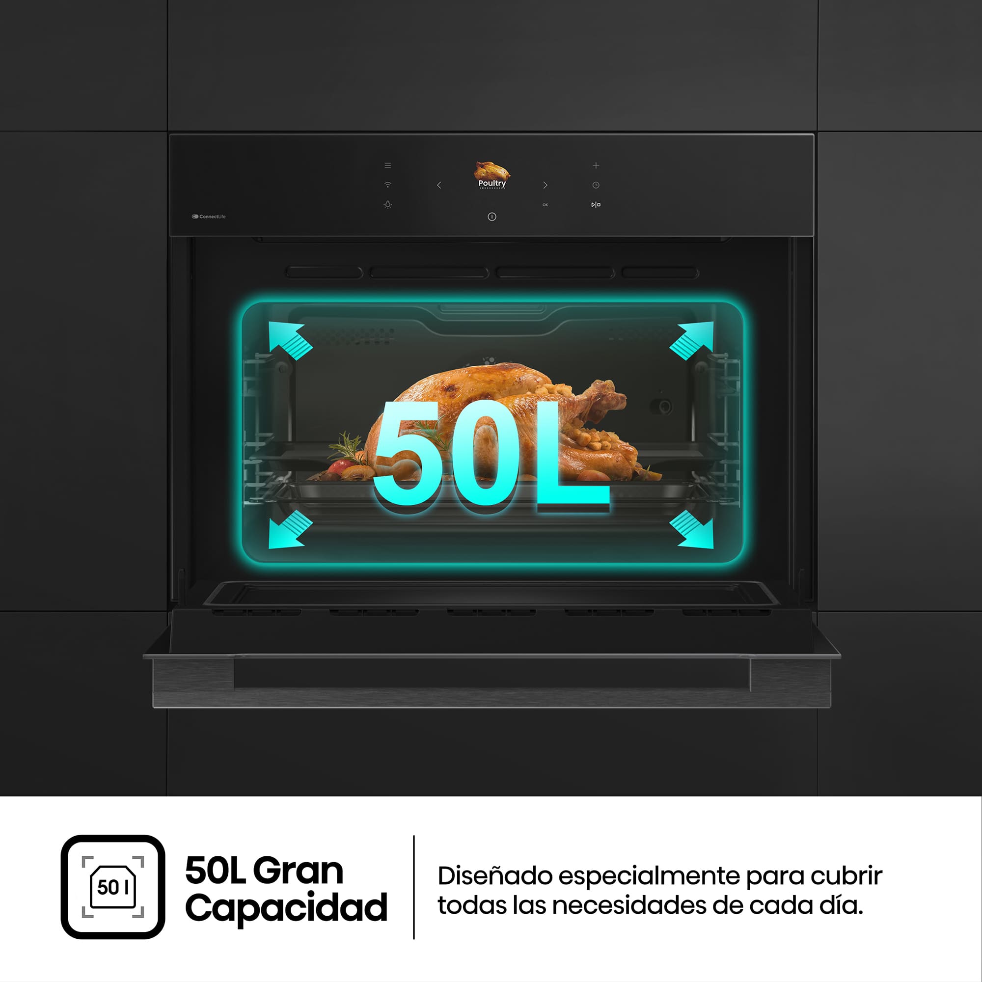 Hisense - BIM406A8B – Horno Combi MWO Integrable, Capacidad 50L, Color Cristal Negro
