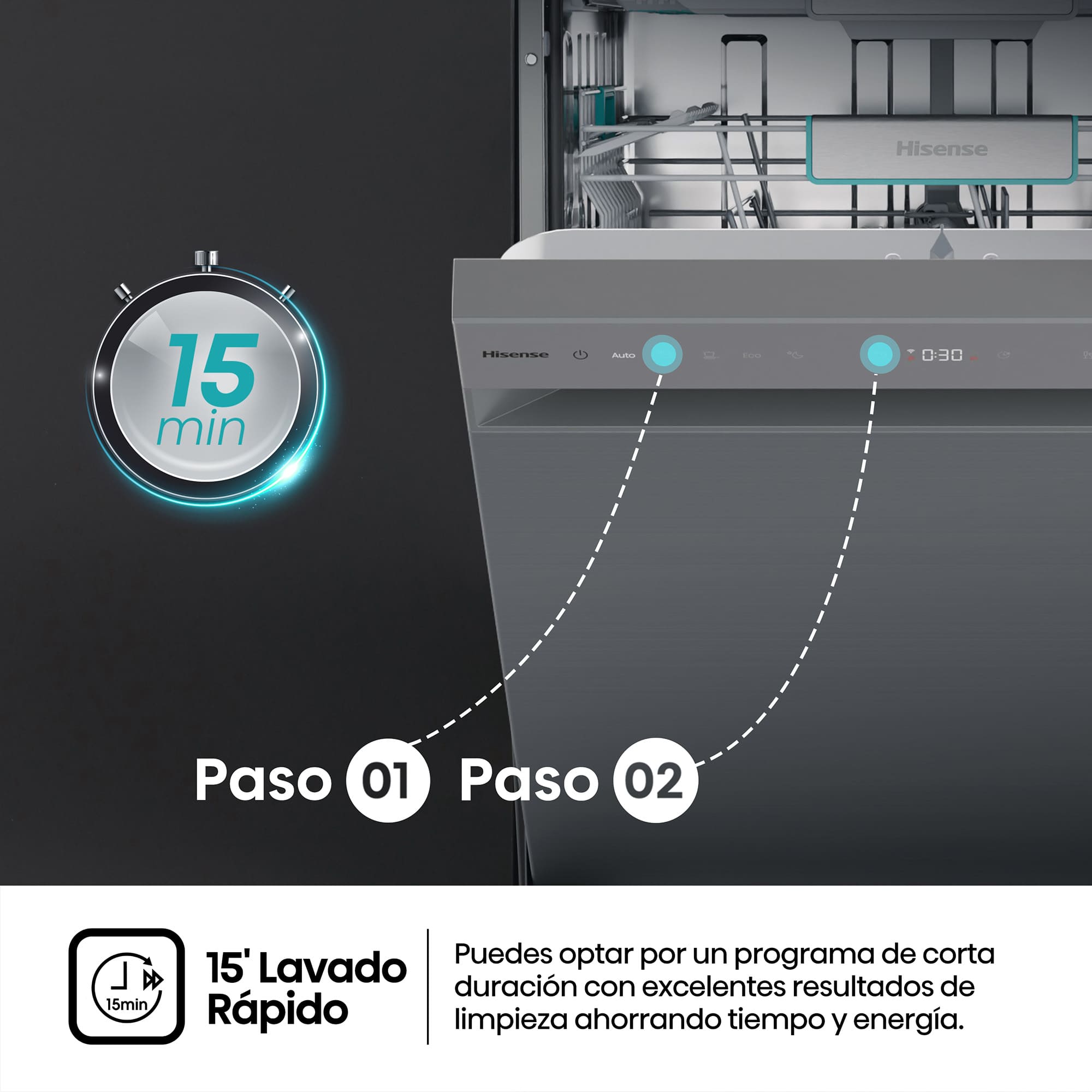 Hisense - HS673A90X – Lavavajillas 60cm de Libre Instalación, Clase A, Capacidad 16 Serv, Color Inox