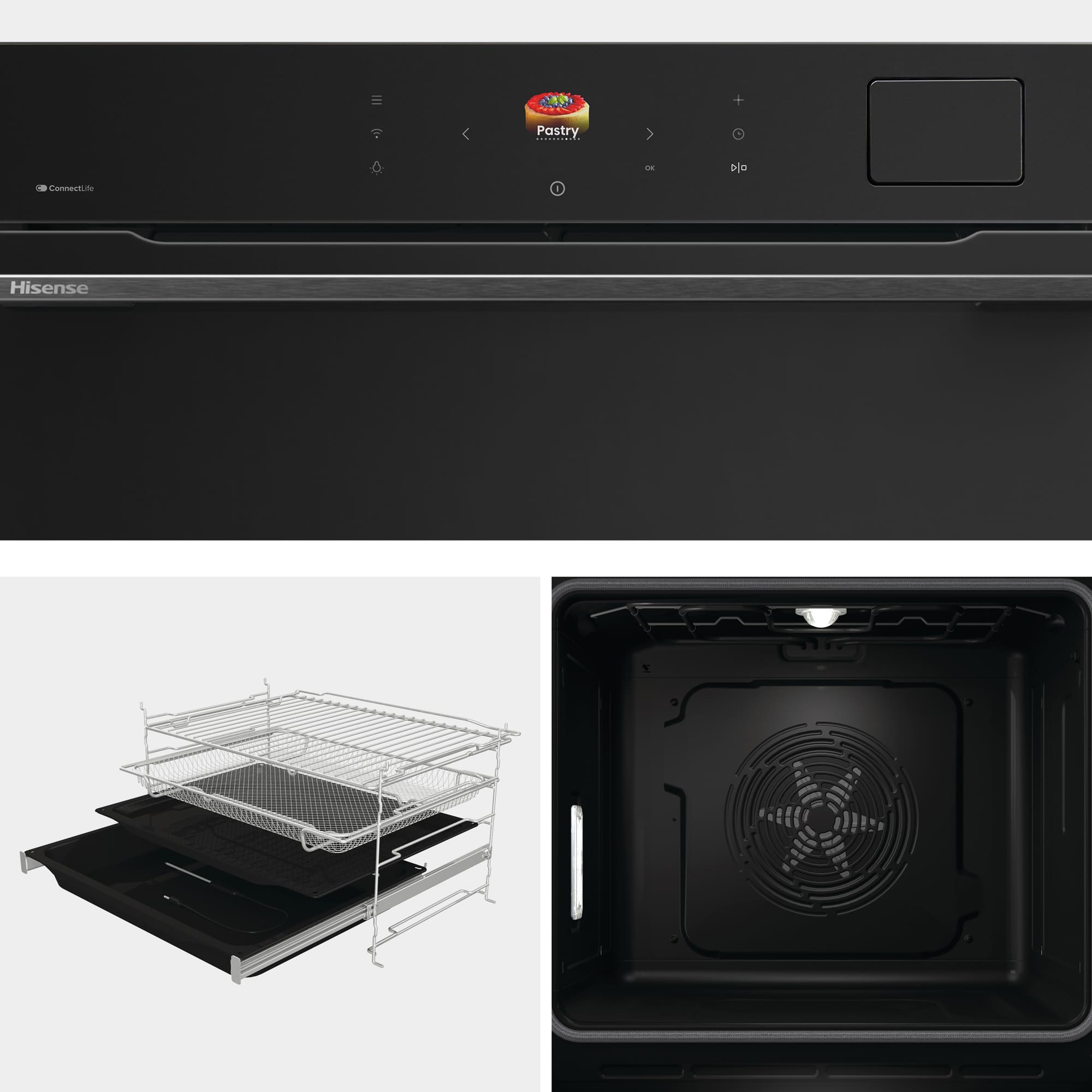 Hisense - BAS614P8B – Horno Pirolitico con Cocción Vapor (Dep. Agua), Clase A+ , Capacidad 77L, Color Negro