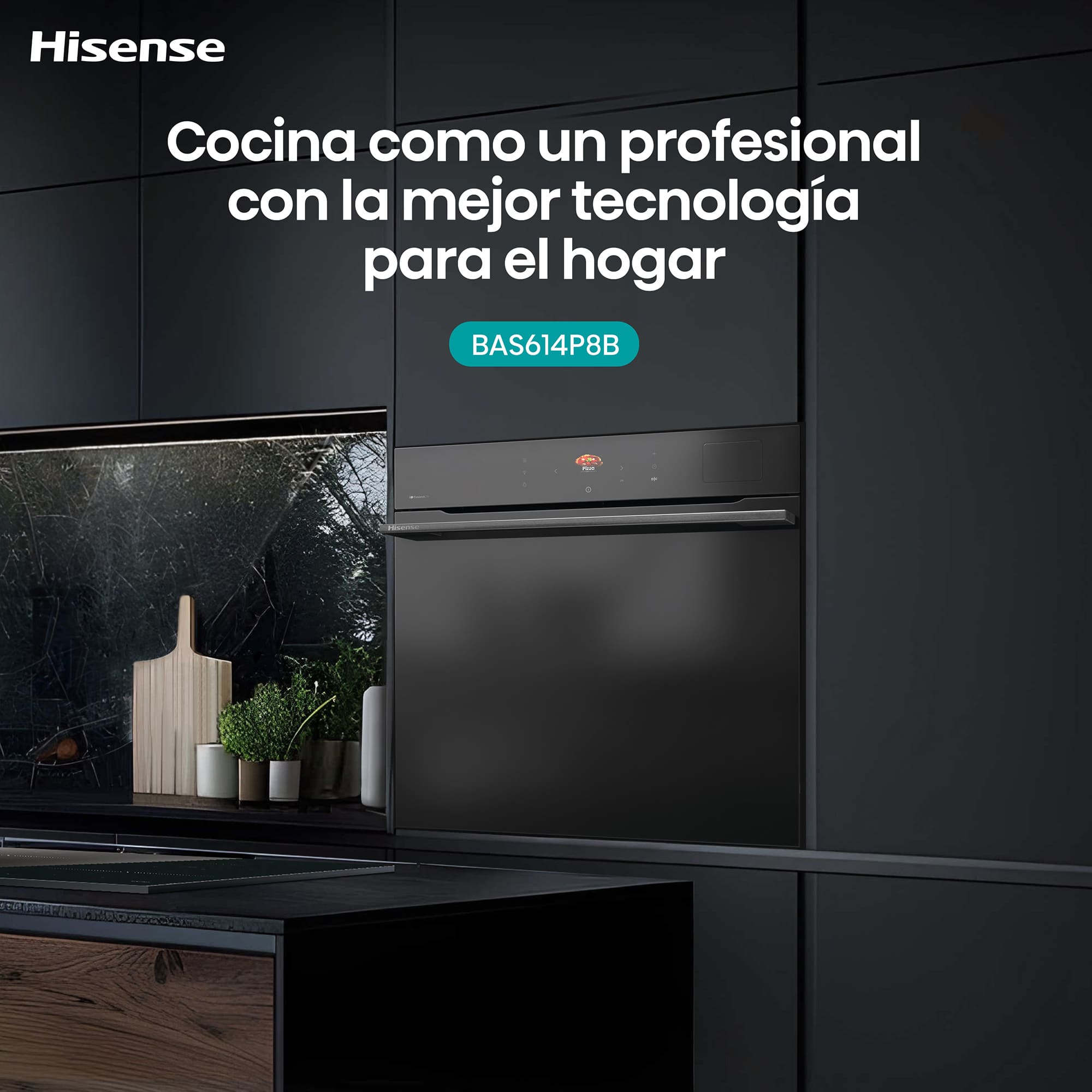 Hisense - BAS614P8B – Horno Pirolitico con Cocción Vapor (Dep. Agua), Clase A+ , Capacidad 77L, Color Negro