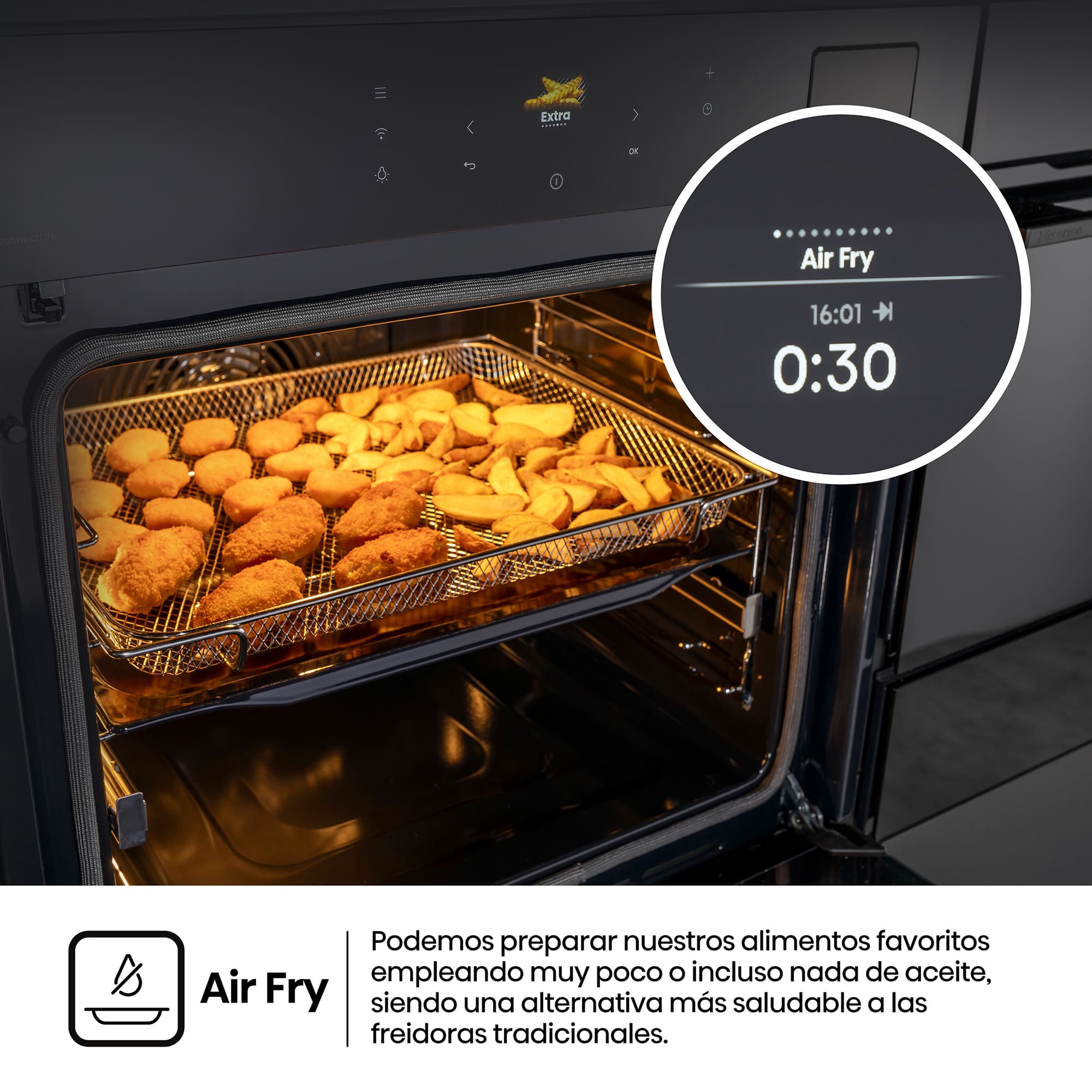 Hisense - BAS614P8B – Horno Pirolitico con Cocción Vapor (Dep. Agua), Clase A+ , Capacidad 77L, Color Negro