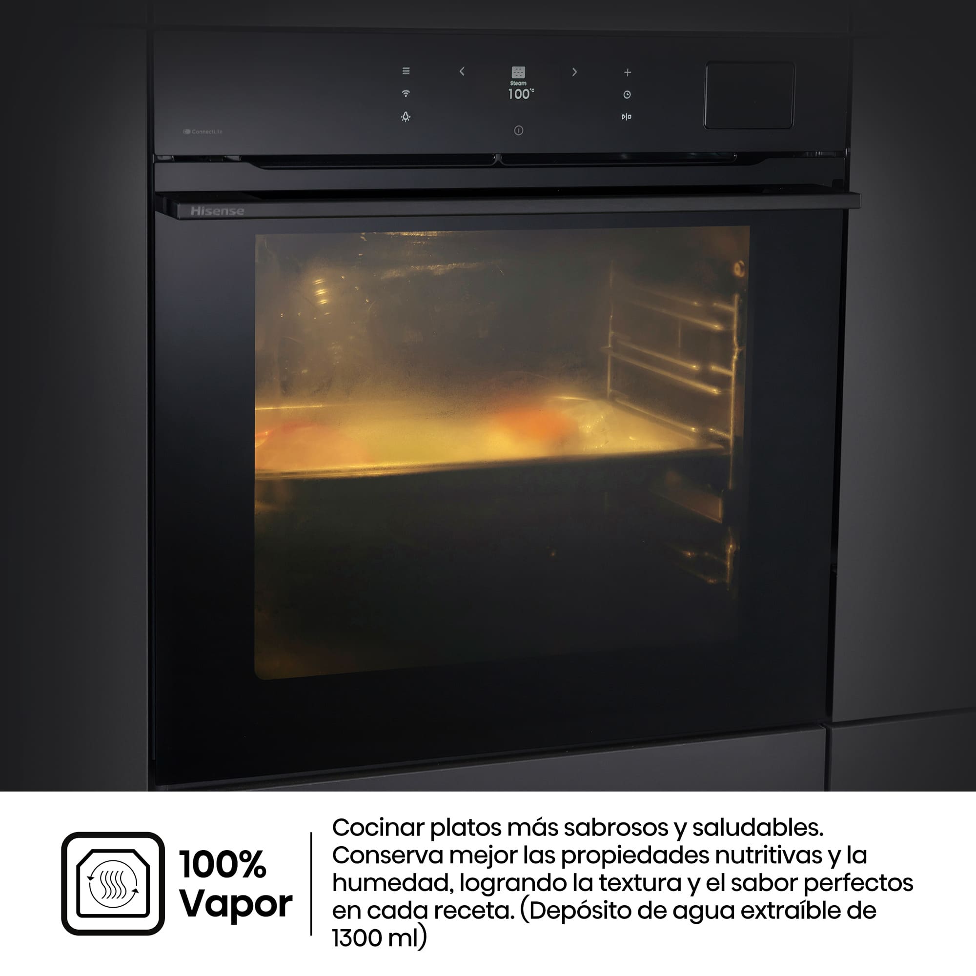 Hisense - BFS615S8B – Horno 100% Vapor con Cocción 100% Vapor (Dep. Agua), Clase A+ , Capacidad 77L, Color Negro