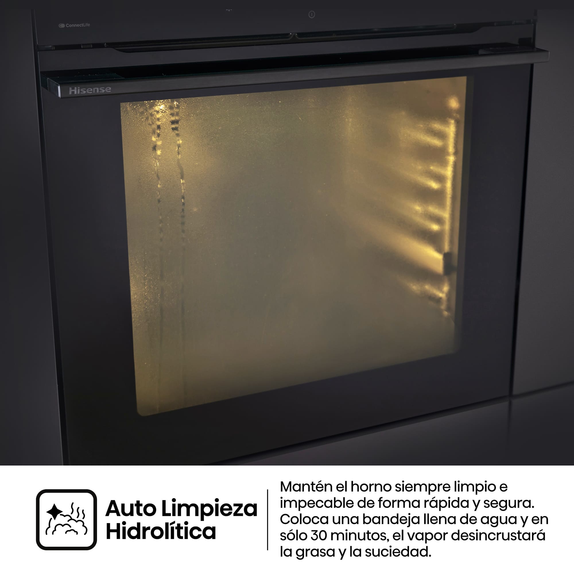 Hisense - BFS615S8B – Horno 100% Vapor con Cocción 100% Vapor (Dep. Agua), Clase A+ , Capacidad 77L, Color Negro