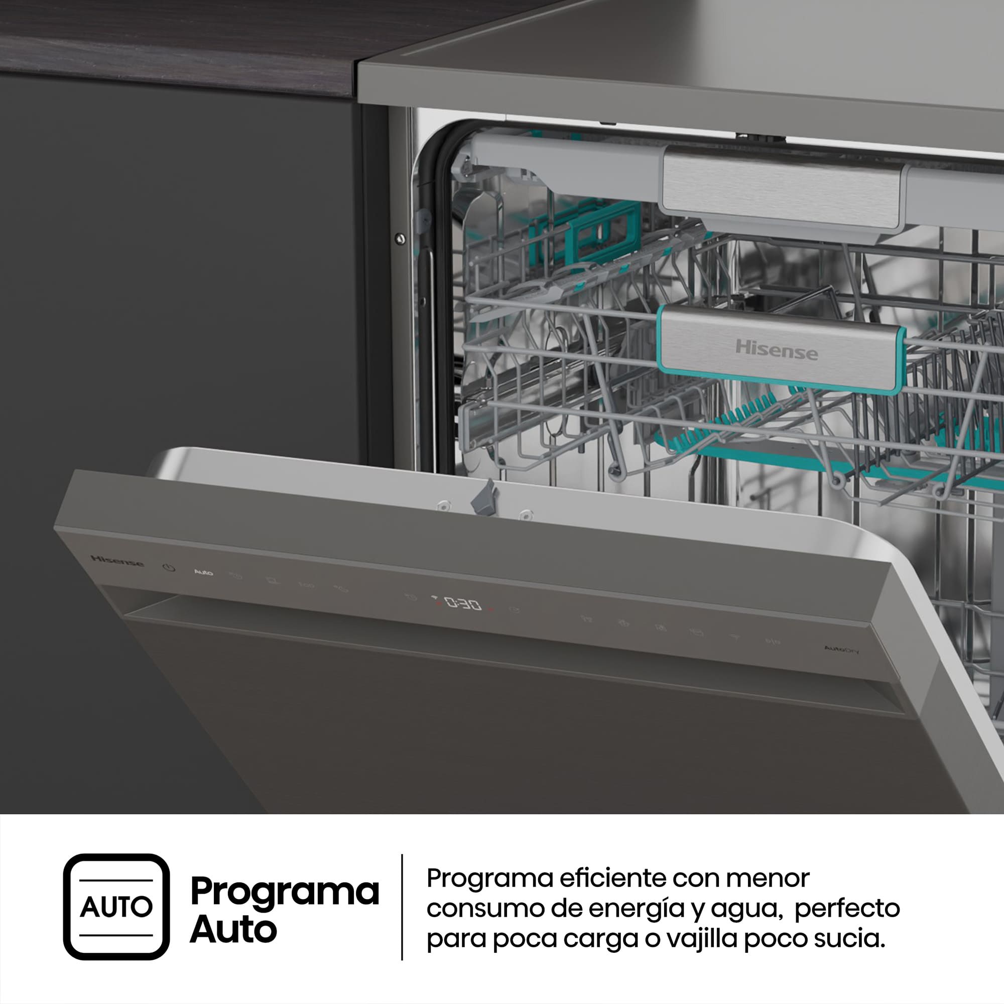 Hisense - HS673A90X – Lavavajillas 60cm de Libre Instalación, Clase A, Capacidad 16 Serv, Color Inox