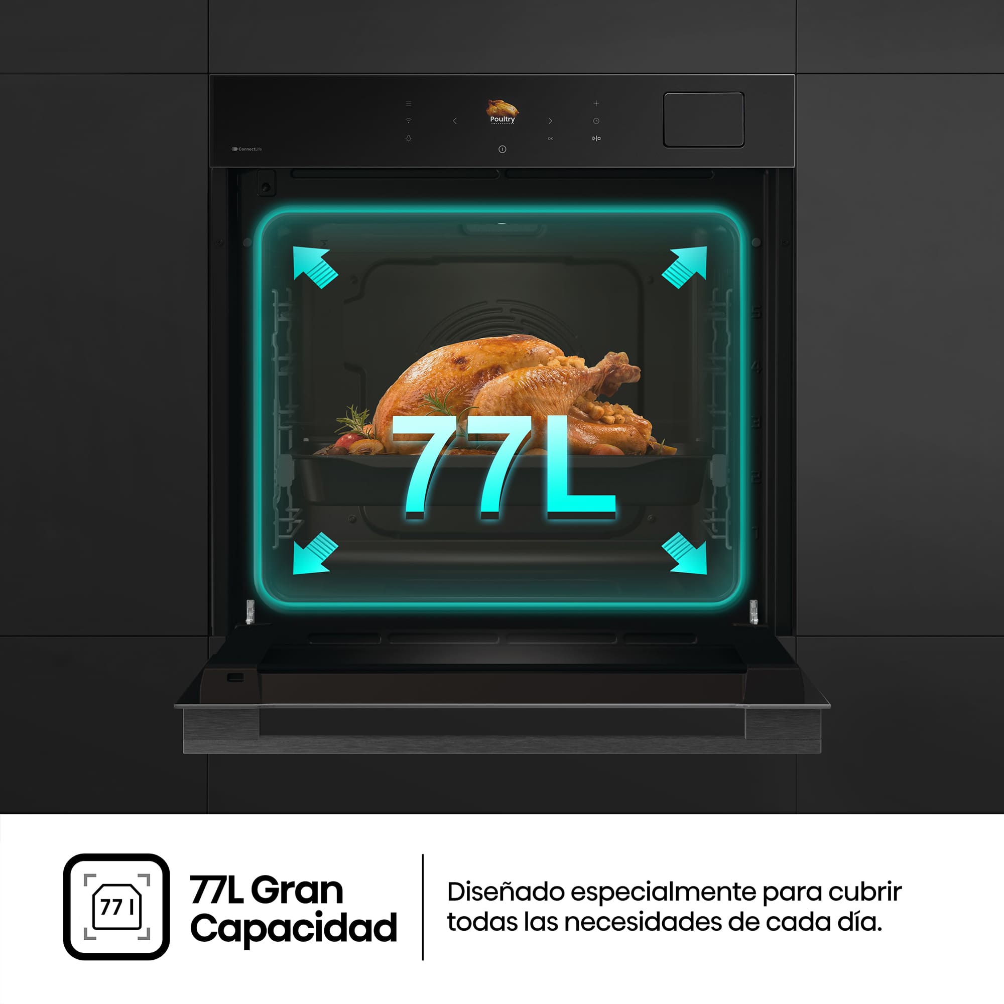 Hisense - BAS614A8B​ – Horno Hidrolítico con Cocción Vapor (Dep. Agua), Clase A+ , Capacidad 77L, Color Negro