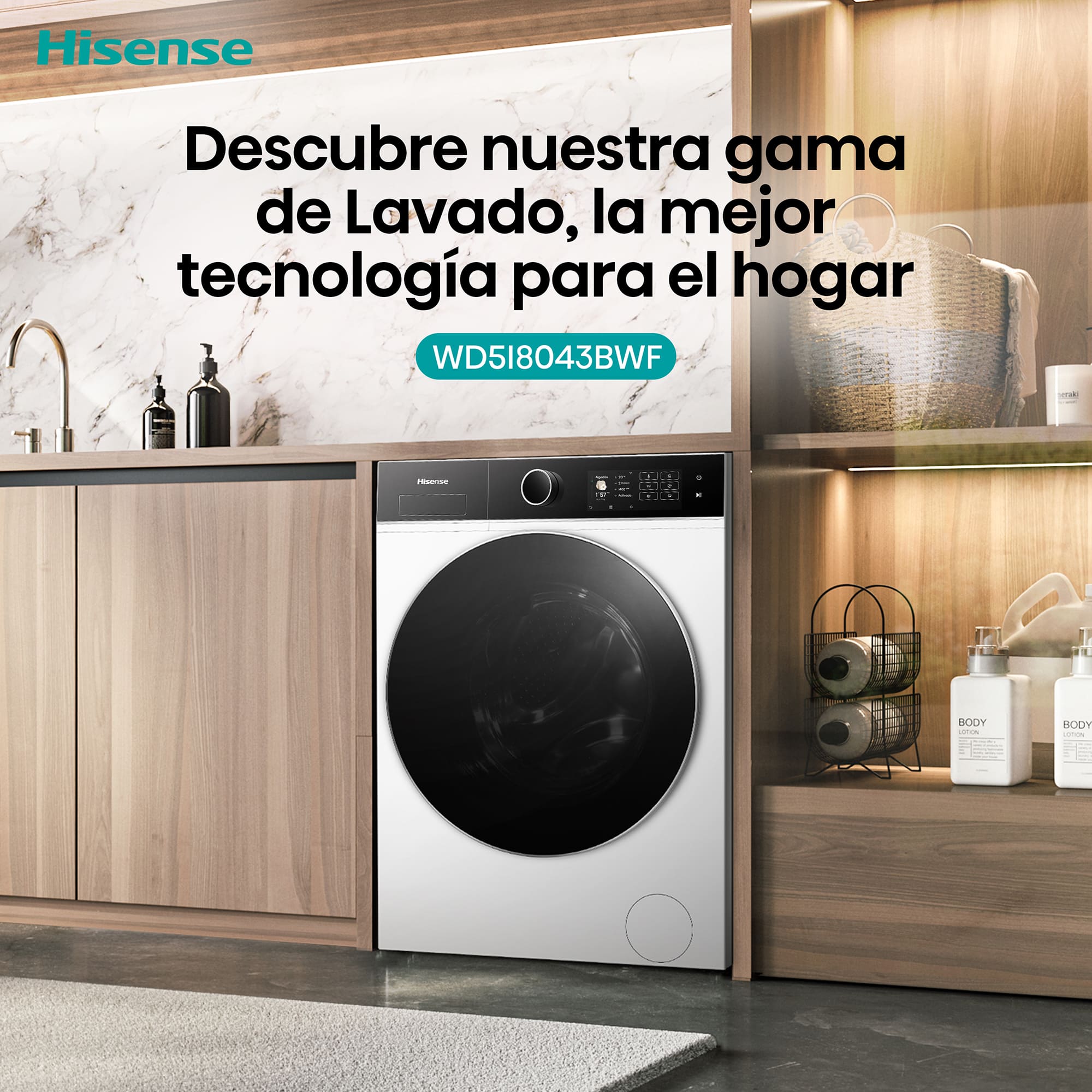 Hisense - WD5I8043BWF – Lavasecadora De Libre Instalación, A-30%  (ECO 40-60ºC), 8 kg/5 kg , 1400 rpm, Blanco
