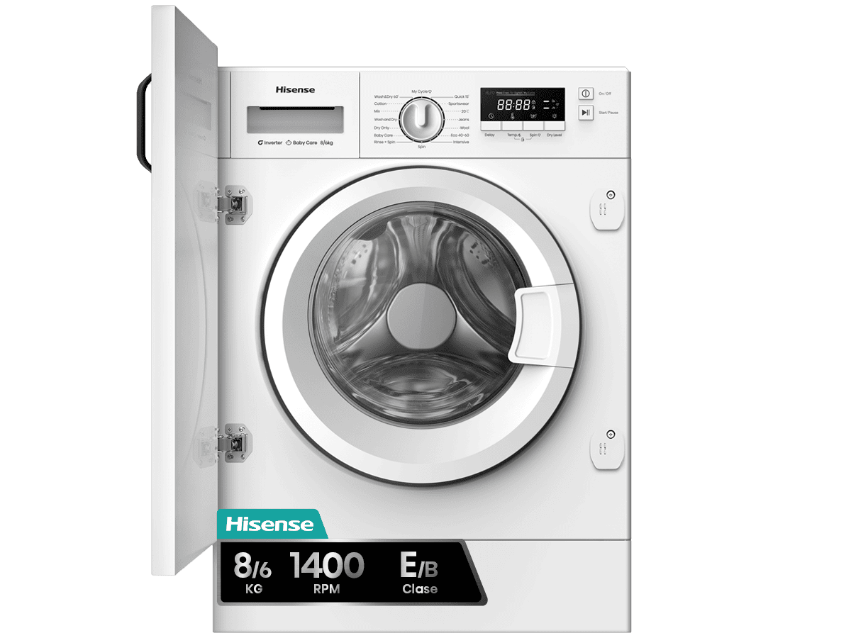 WD3M841BWIES - Lavasecadora, Clase E/B, 8 kg/6 kg, 1400 rpm, Blanco