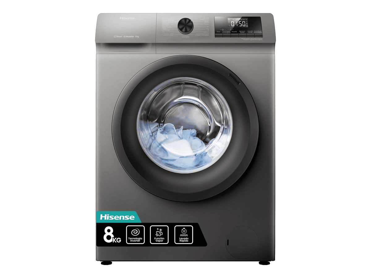 Hisense - WFQP8014EVMT – Lavadora, Clase A, 8 Kg, 1400 rpm, Gris, , 
