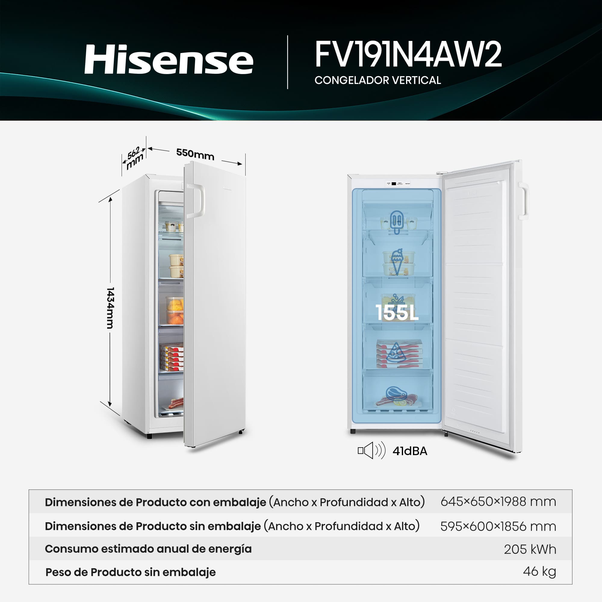 Hisense - FV191N4AW2 – Congelador 1 Puerta, Clase E, 155L, Blanco