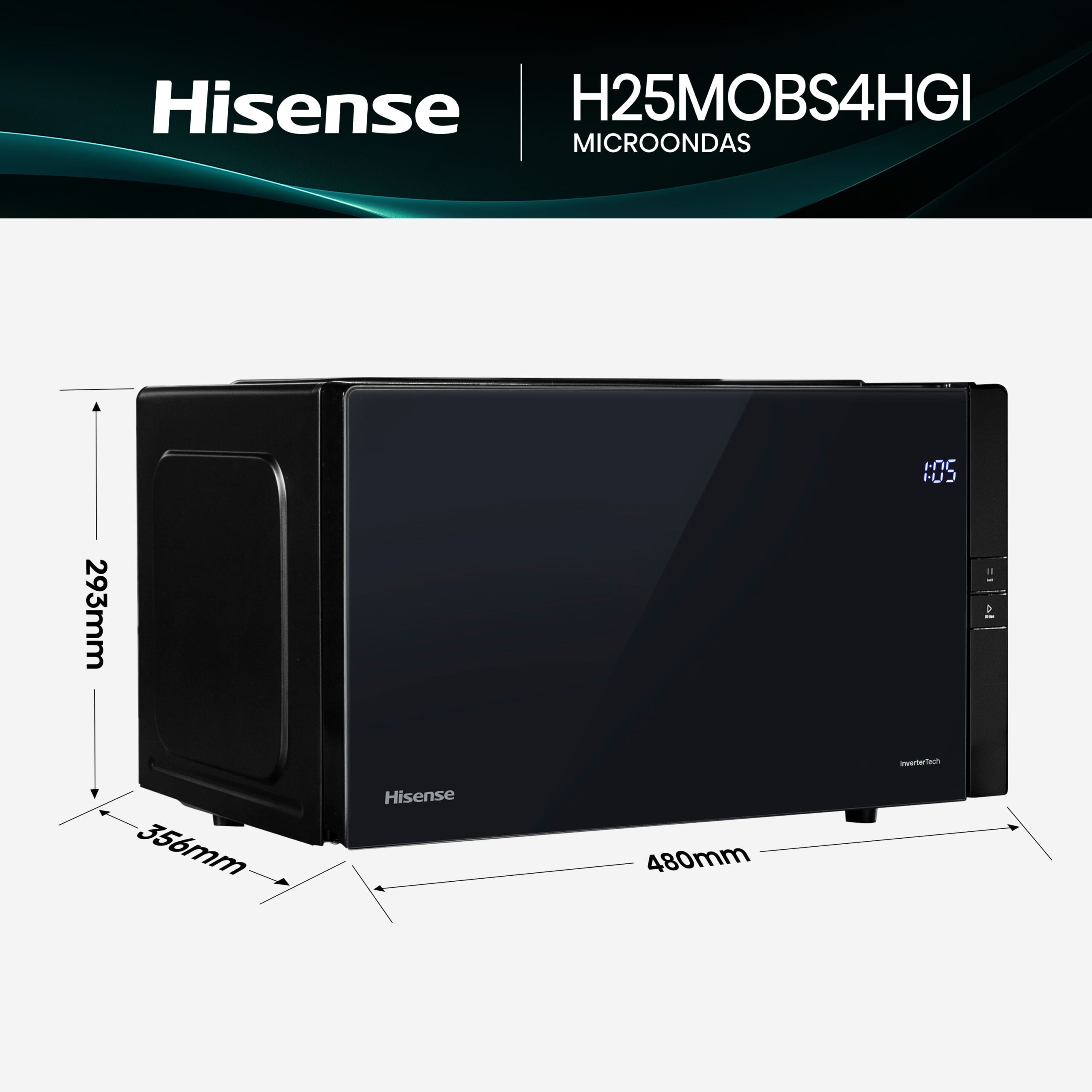 Hisense - H25MOBS4HGI – Microondas Con Grill, Capacidad 25L, Color Negro
