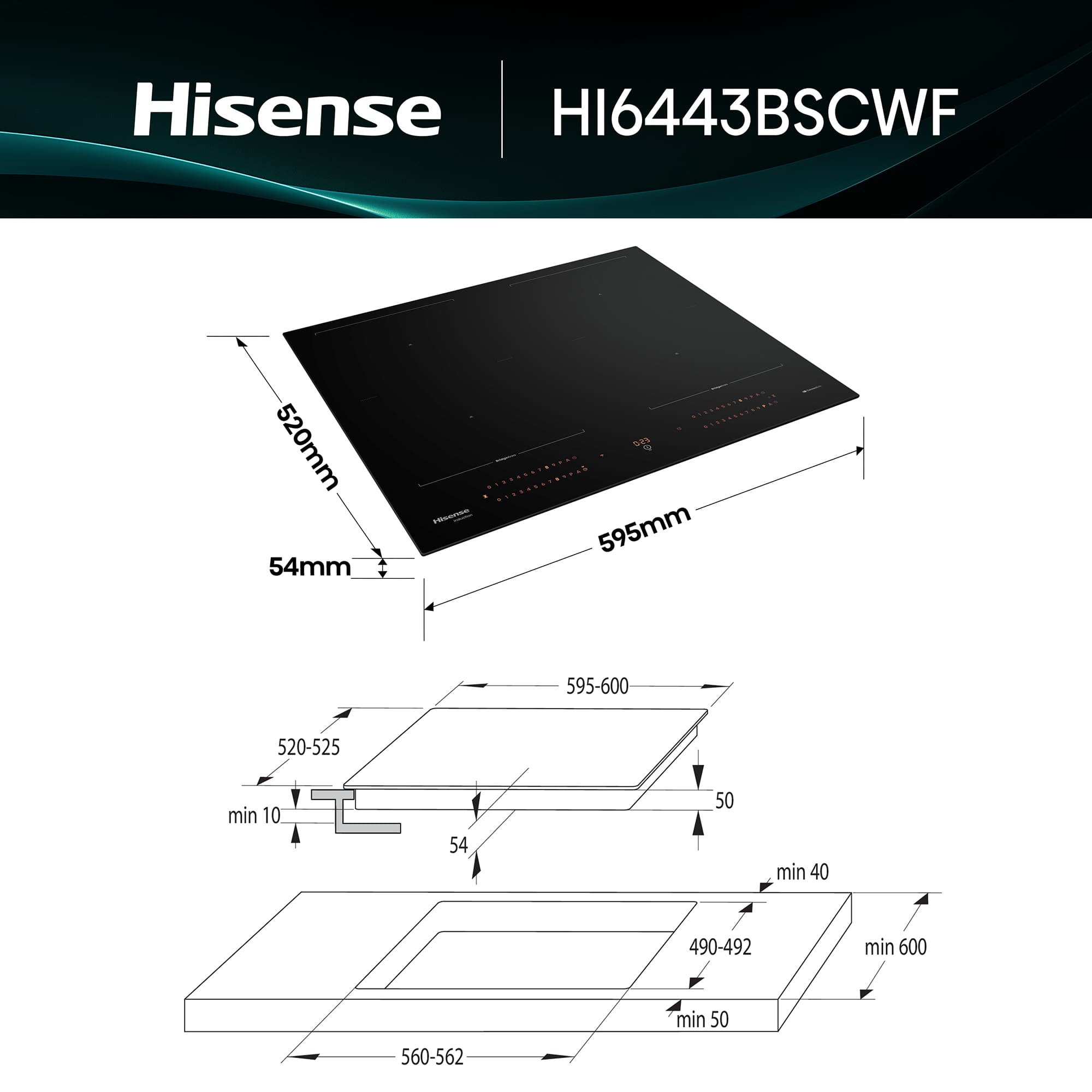 Hisense - HI6443BSCWF – Placa Flex, 4 Zonas, Capacidad 7360W, Color Negro
