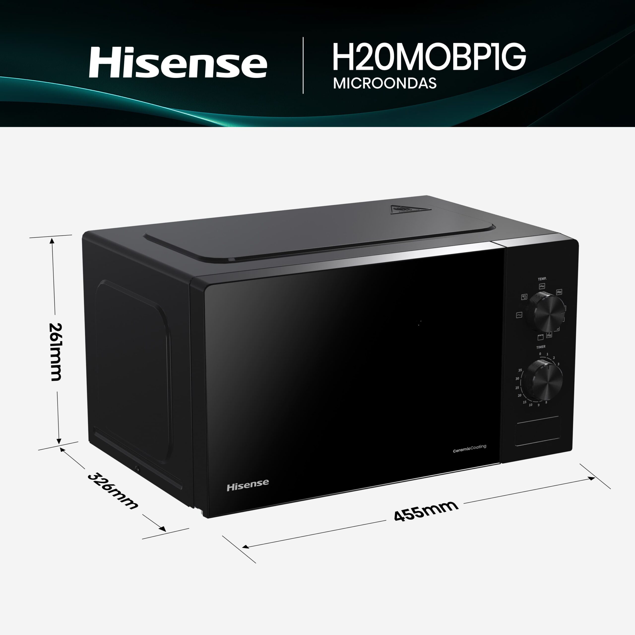 Hisense - H20MOBP1G – Microondas Con Grill, 20L, Negro