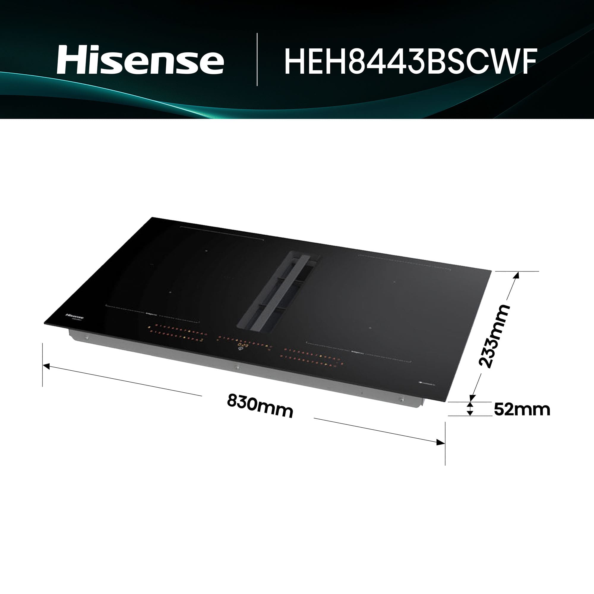 Hisense - HEH8443BSCWF – Placa Flex Con Extraccion De Aire, 4 Zonas, Capacidad 7300W, Color Negro