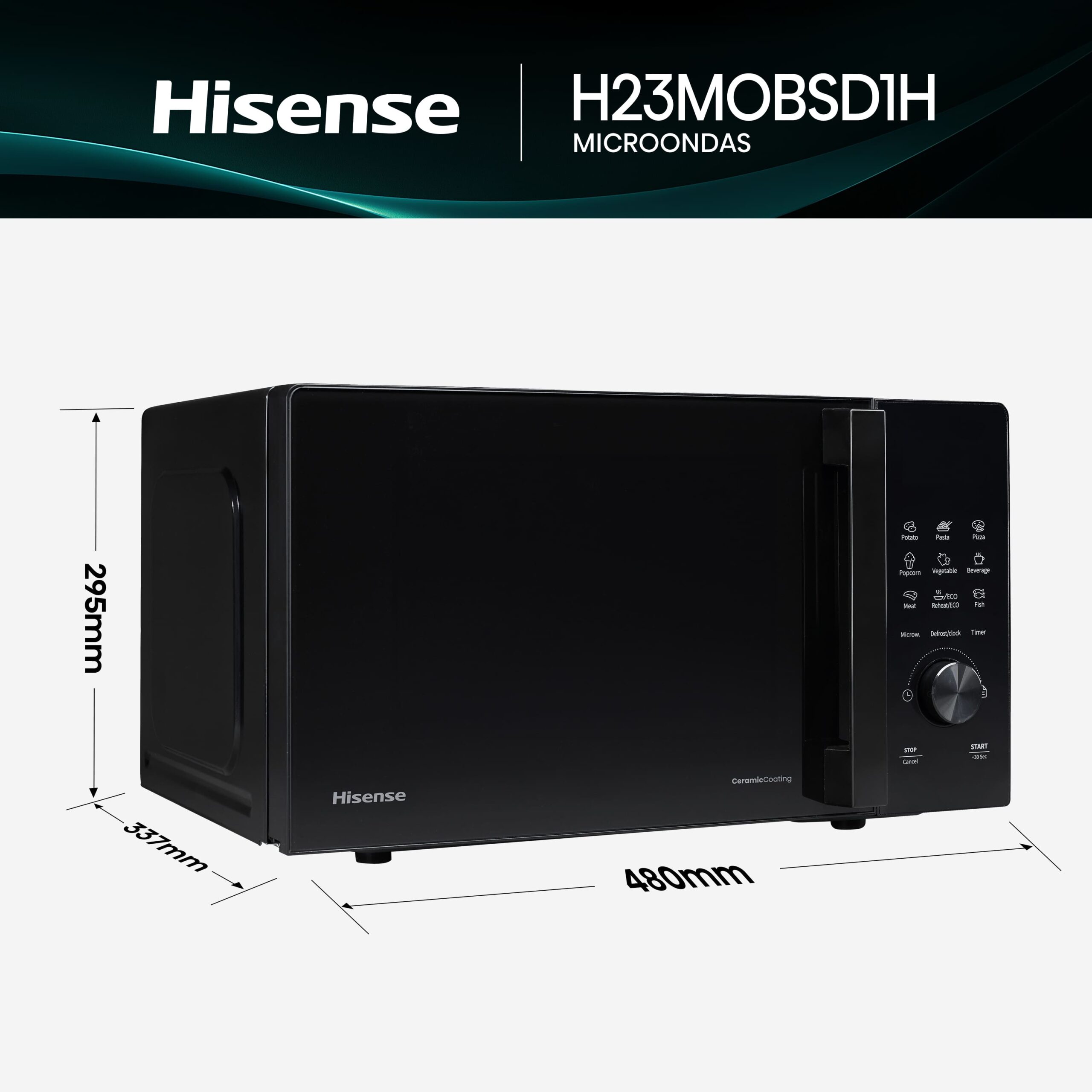 Hisense - H23MOBSD1H – Microondas, 23L, Negro