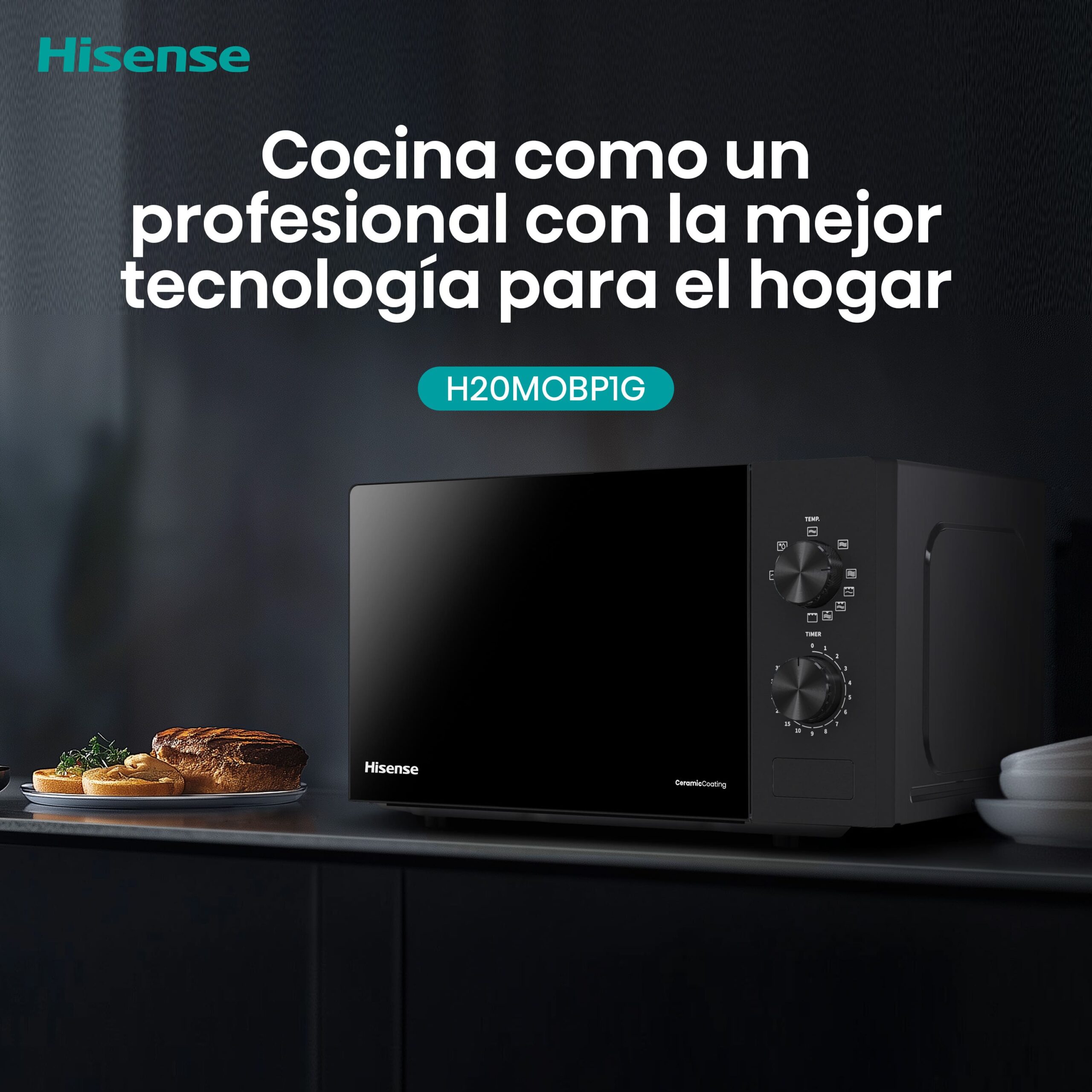 Hisense - H20MOBP1G – Microondas Con Grill, 20L, Negro