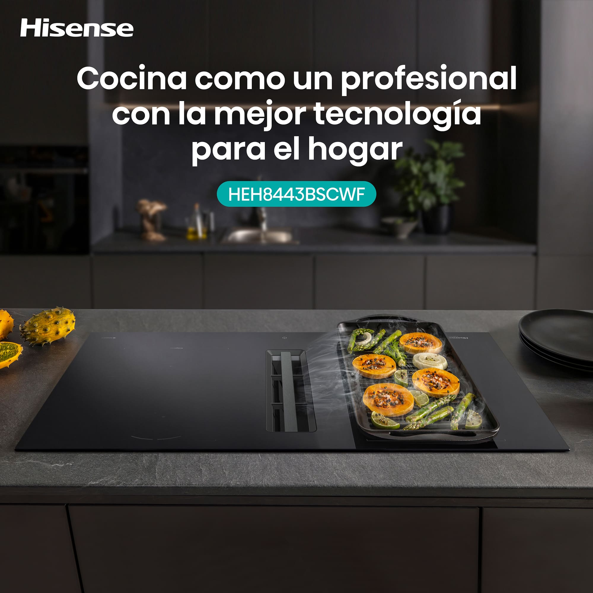 Hisense - HEH8443BSCWF – Placa Flex Con Extraccion De Aire, 4 Zonas, Capacidad 7300W, Color Negro