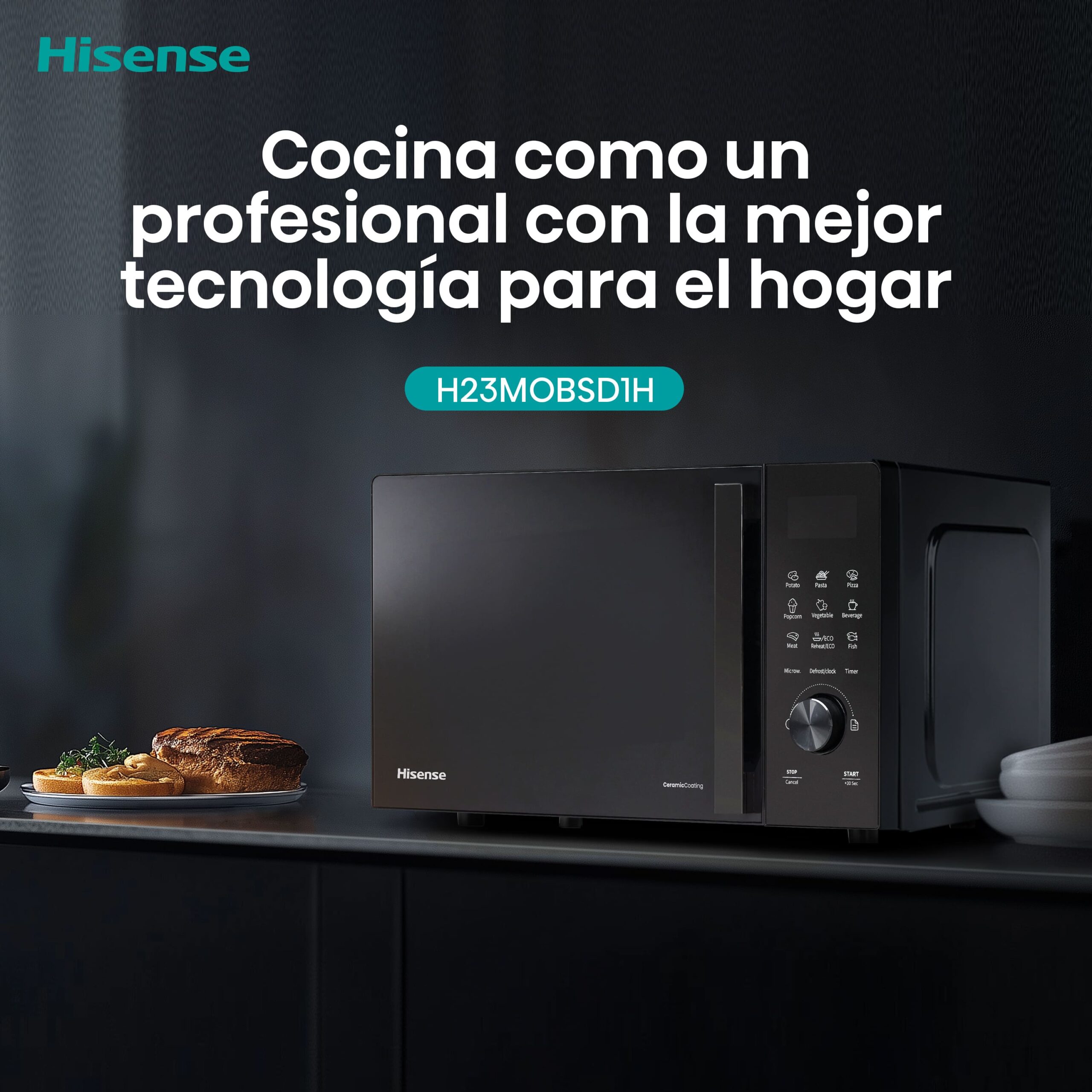 Hisense - H23MOBSD1H – Microondas, 23L, Negro