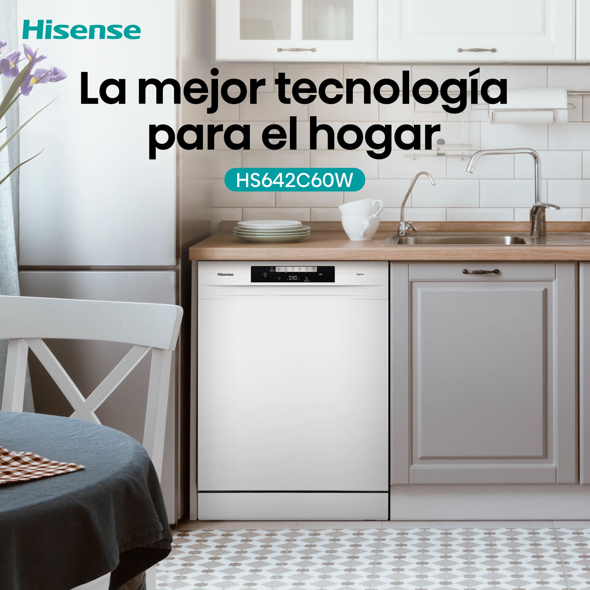 Hisense - HS642C60W – Lavavajillas 60cm, Libre Instalación, Clase C, 14, Blanco