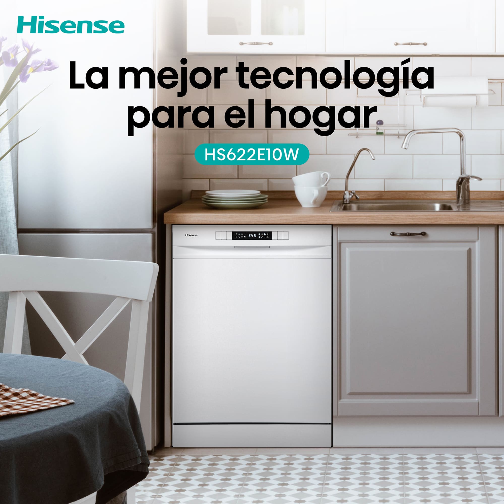 Hisense - HS622E10W – Lavavajillas 60cm, Libre Instalación, Clase E, 13, Blanco
