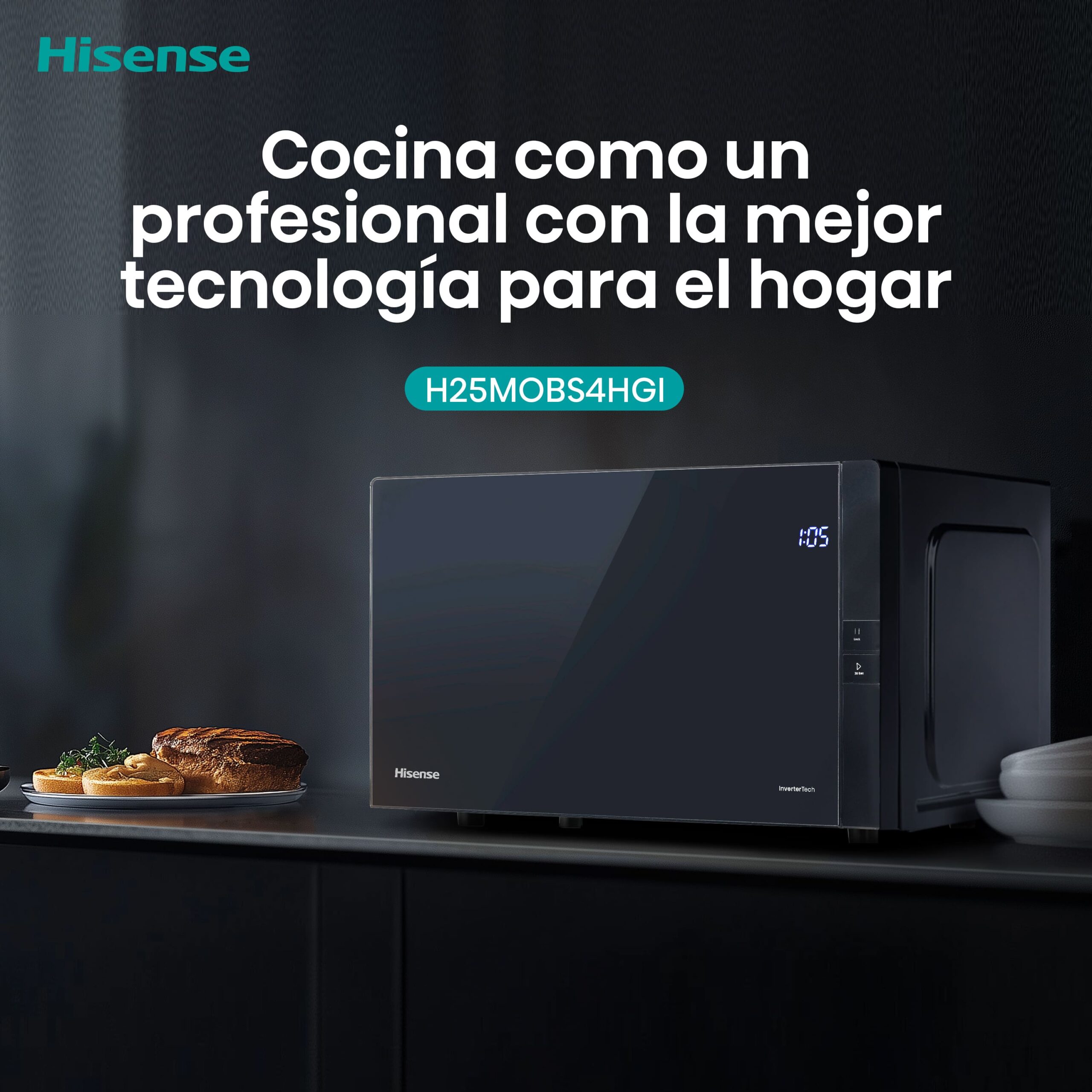 Hisense - H25MOBS4HGI – Microondas Con Grill, Capacidad 25L, Color Negro