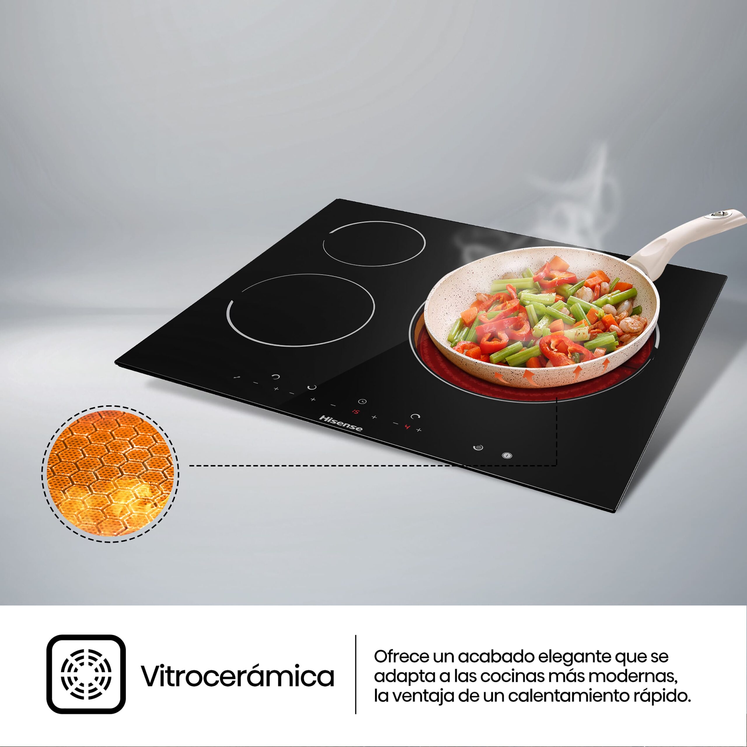 Hisense - E6322C – Placa, Vitroceramica, 3 Zonas, Negro