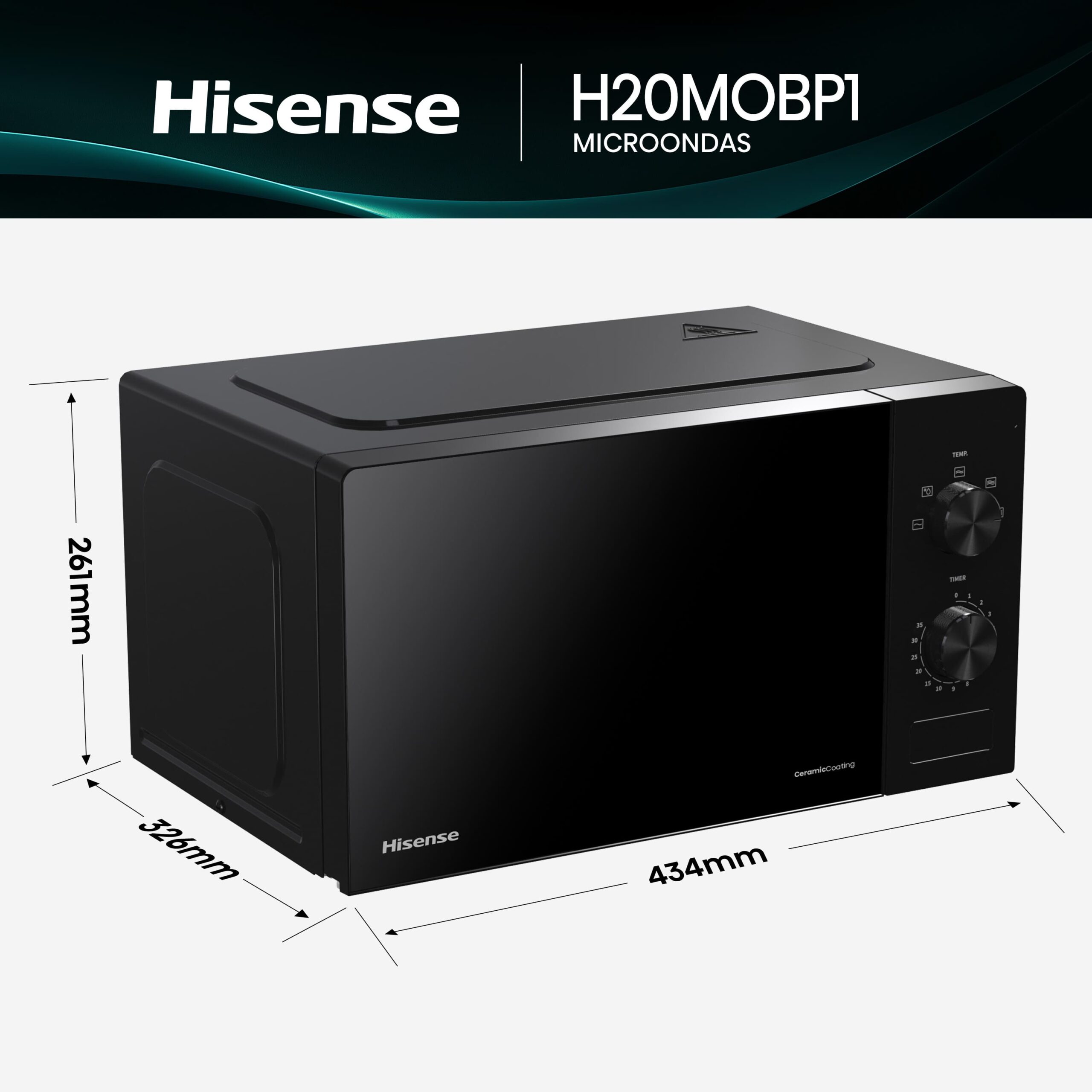 Hisense - H20MOBP1 – Microondas, 20L, Negro
